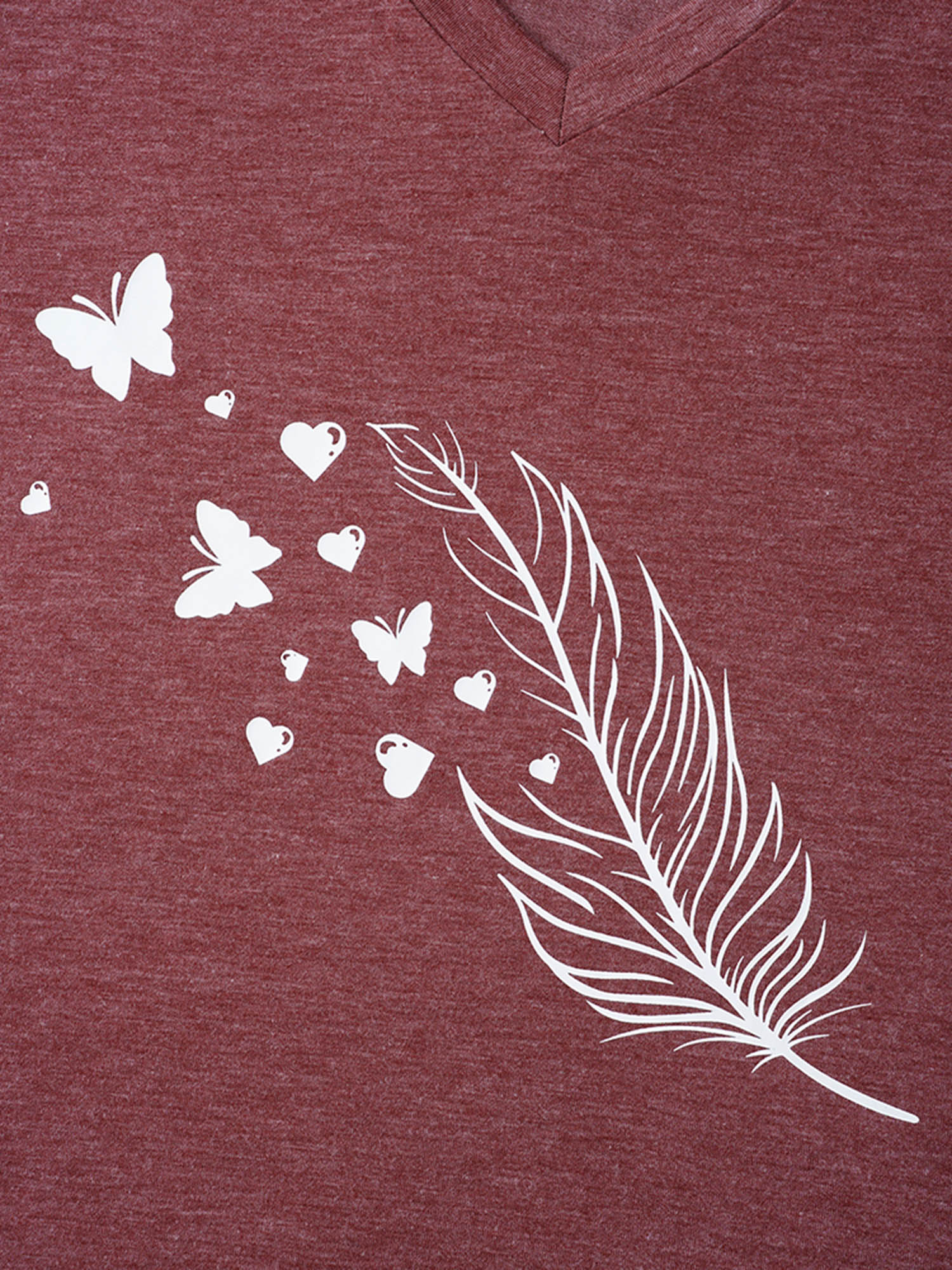 Feather Print V-Neck Fitted T-Shirt