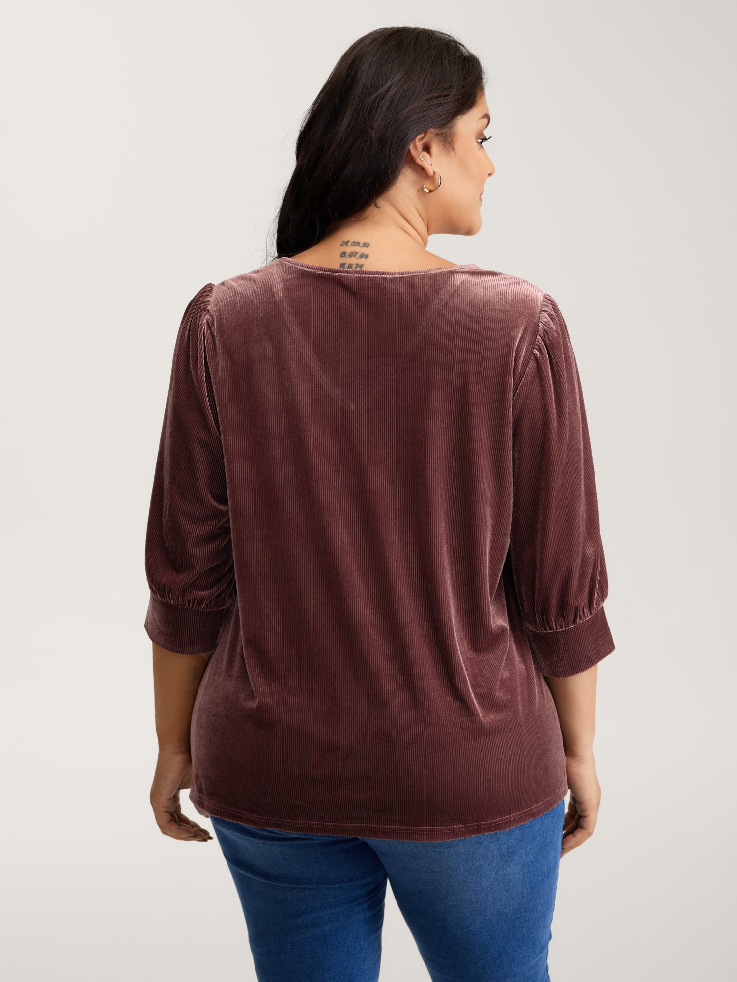 Velvet Textured Drape V-Neck Top