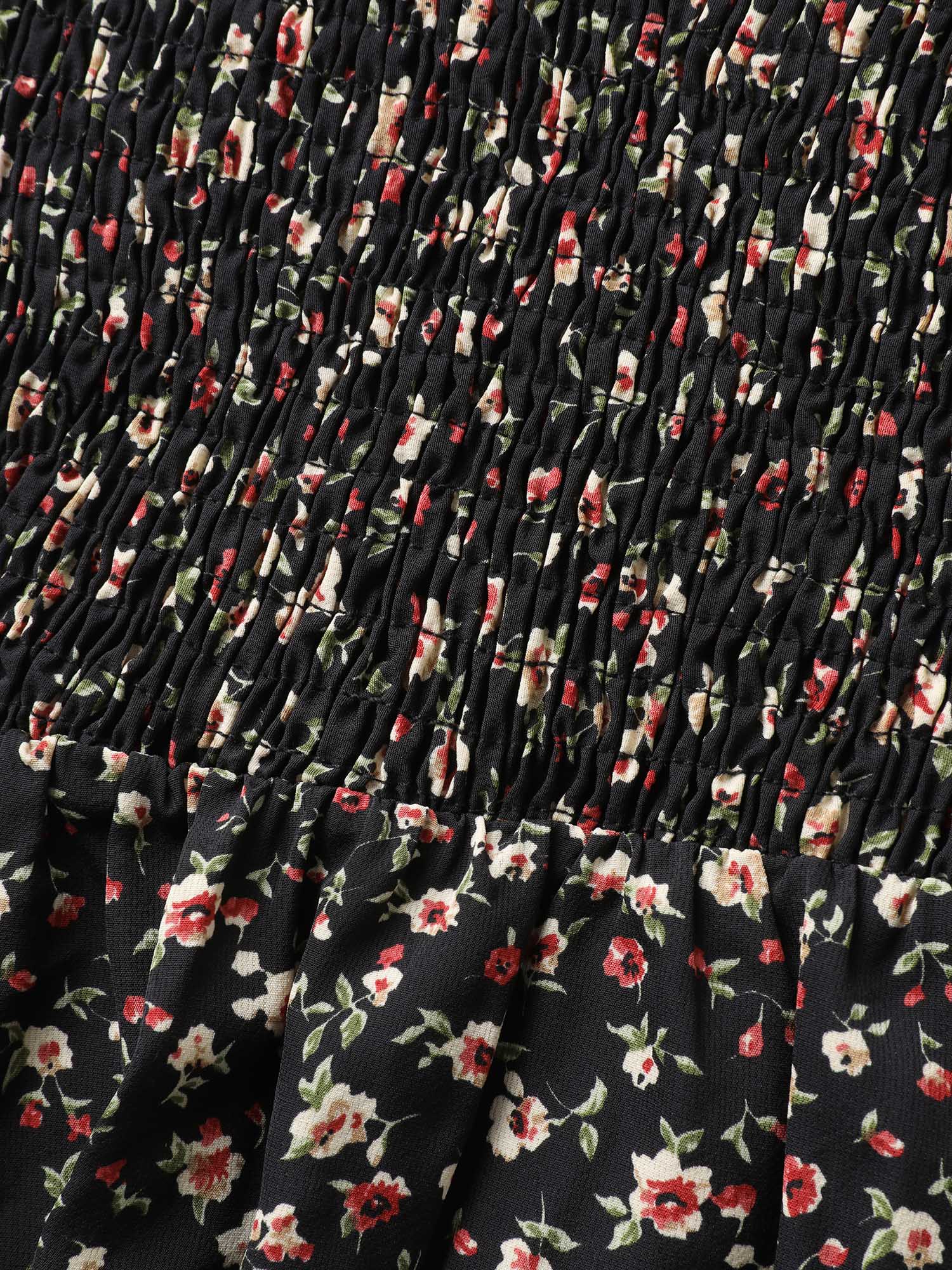 Floral Print Shirred Bodice Puff Sleeve Blouse