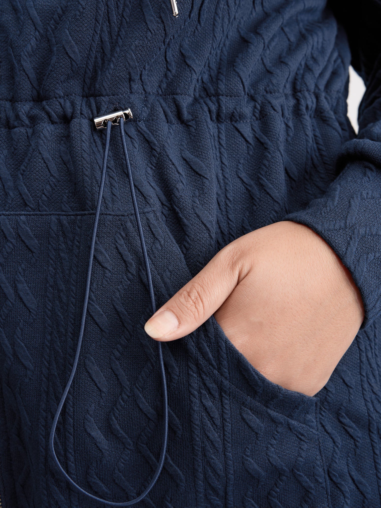 Textured Zipper Drawstring Hooded Jacket