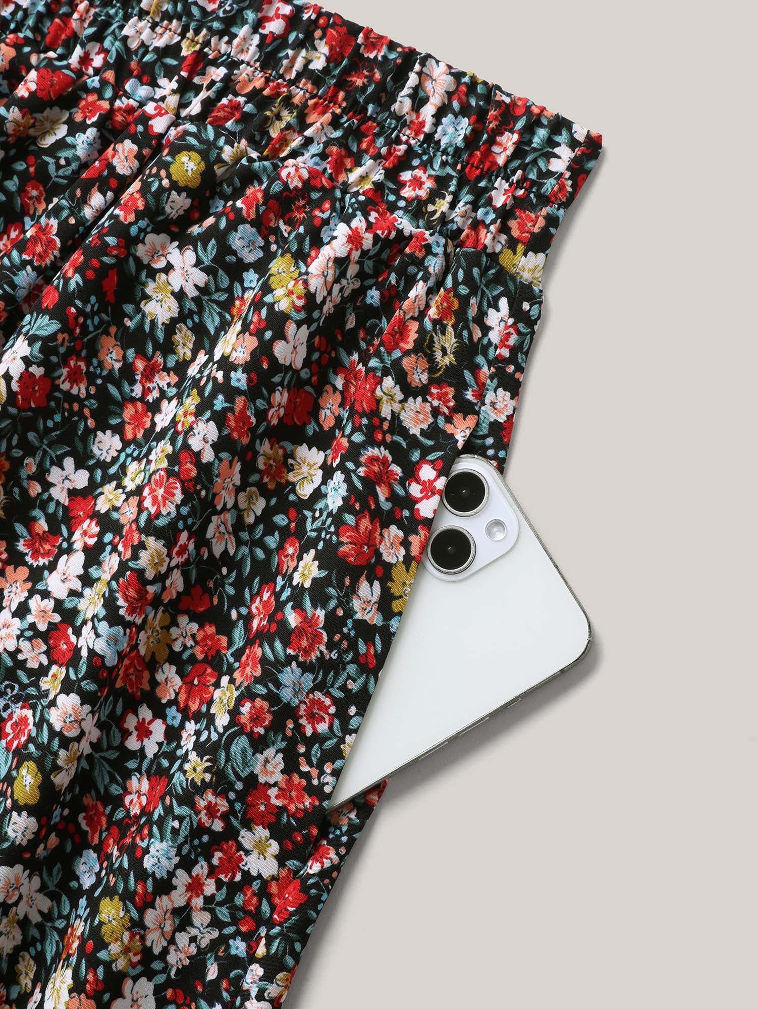 Floral Print Stretchy Smocked Waist Mini Skirt