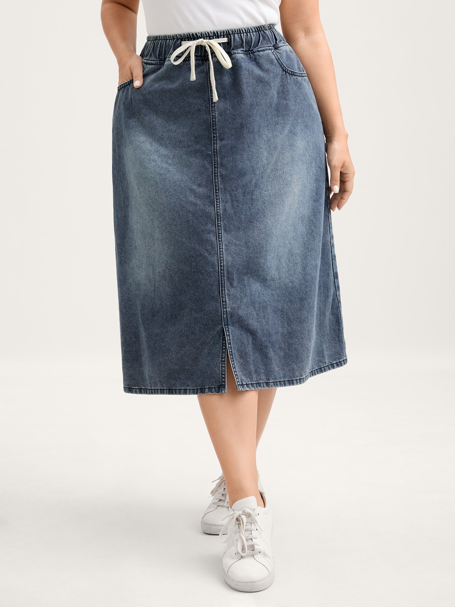Elastic Band A-Line Denim Skirt