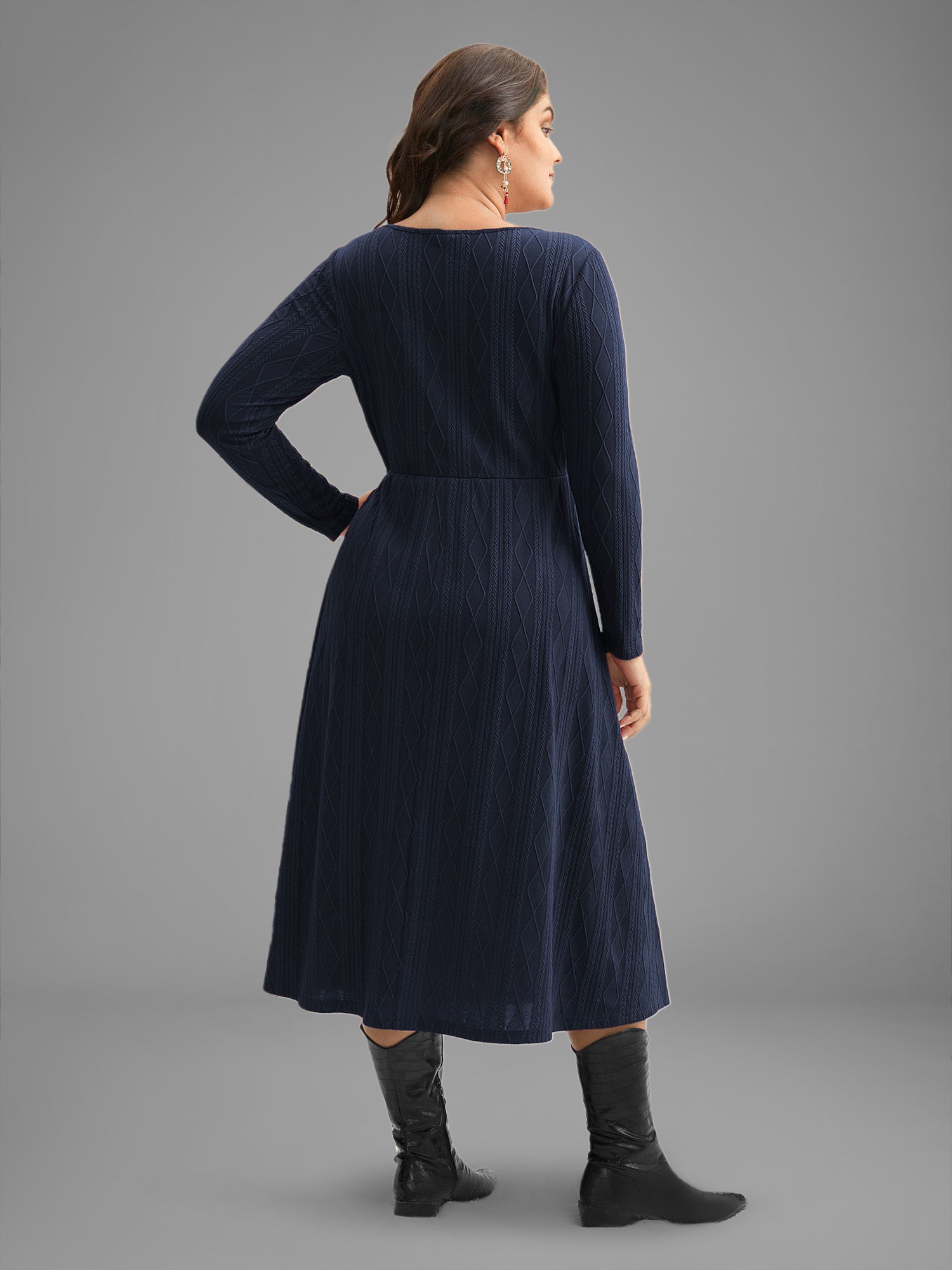 Textured Knit Fit-And-Flare Midi Dress