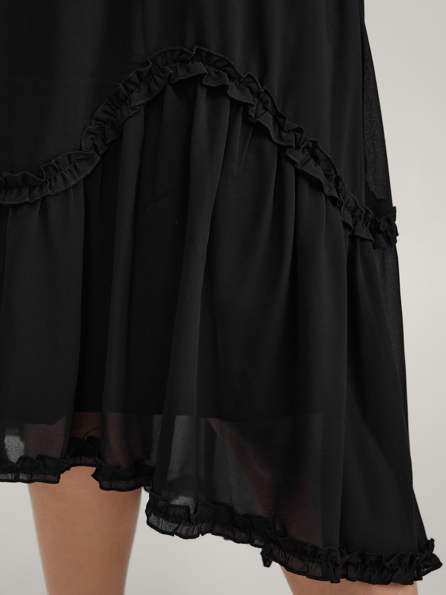 Ruffled Trim Sheer Midi Skirt