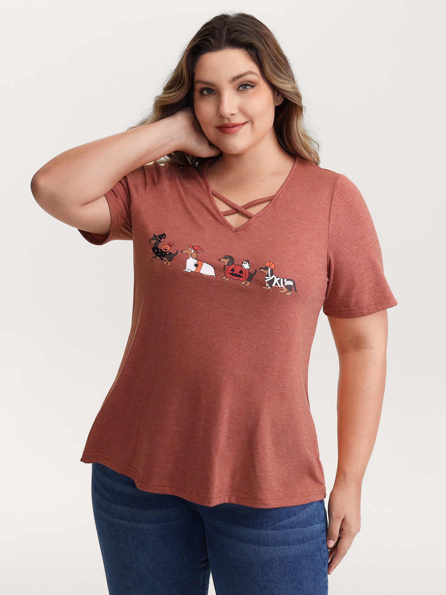 Trick or BloomChic Crossover Neck-Tie T-Shirt