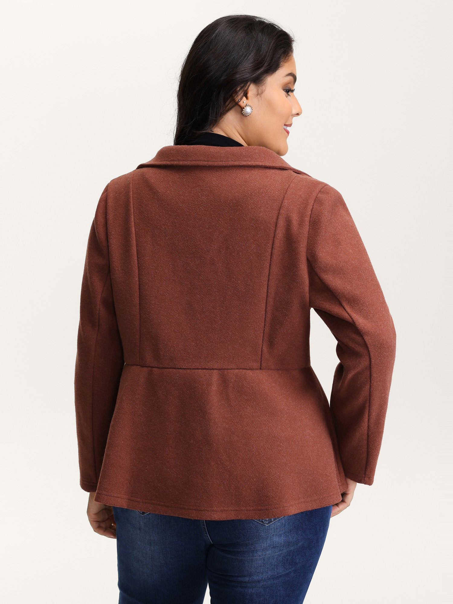 Pleated Curvy Hem Button Blazer