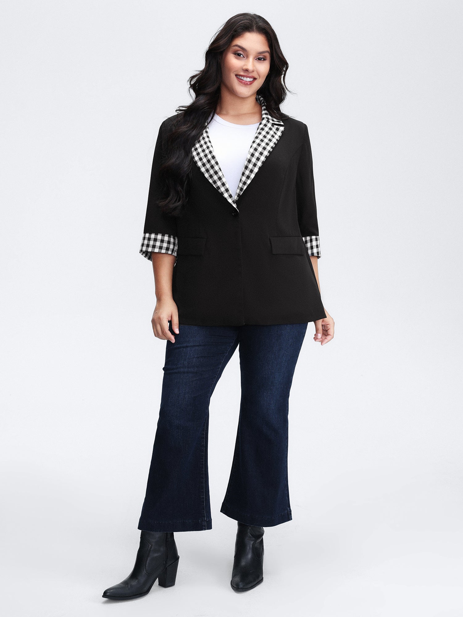 Checkered Contrast Button Blazer