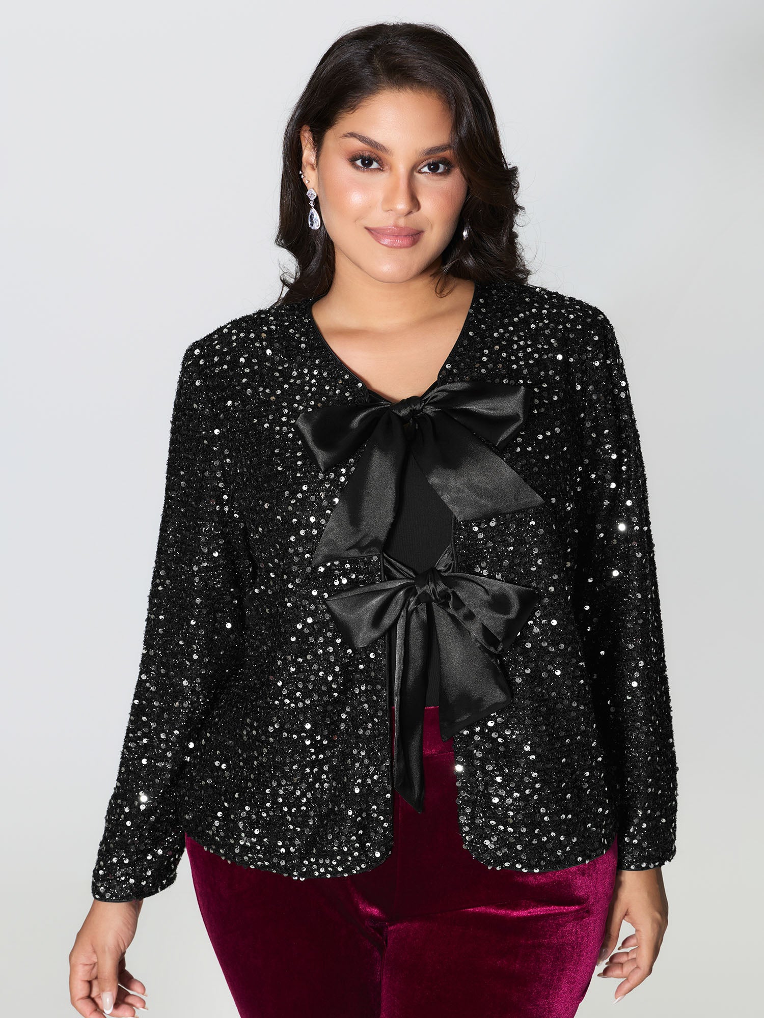 Sequin Bowtie Cropped Coat