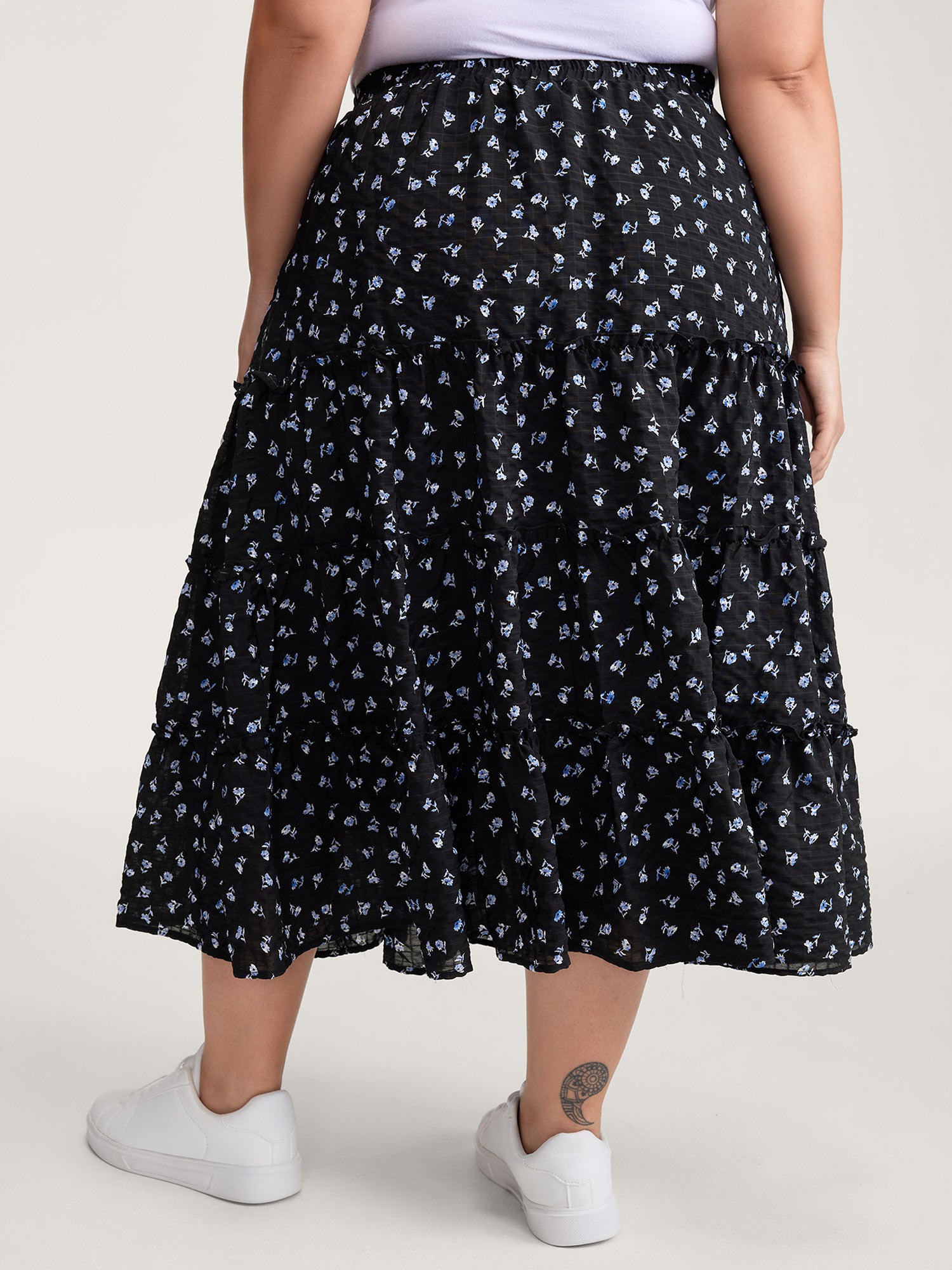 Floral Print Bowknot Tiered Maxi Skirt