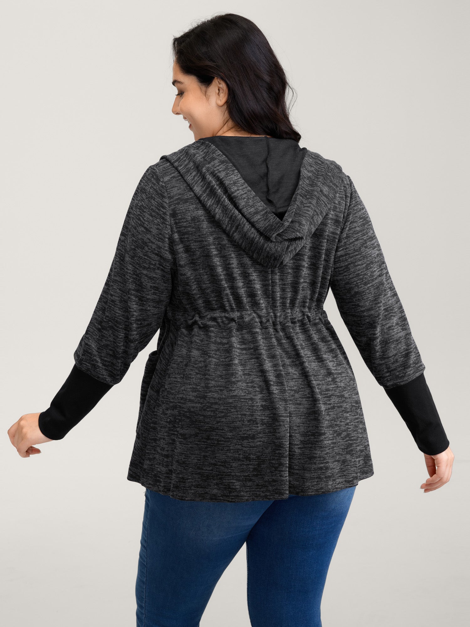 Channel Drawstring Contrast Hooded Jacket