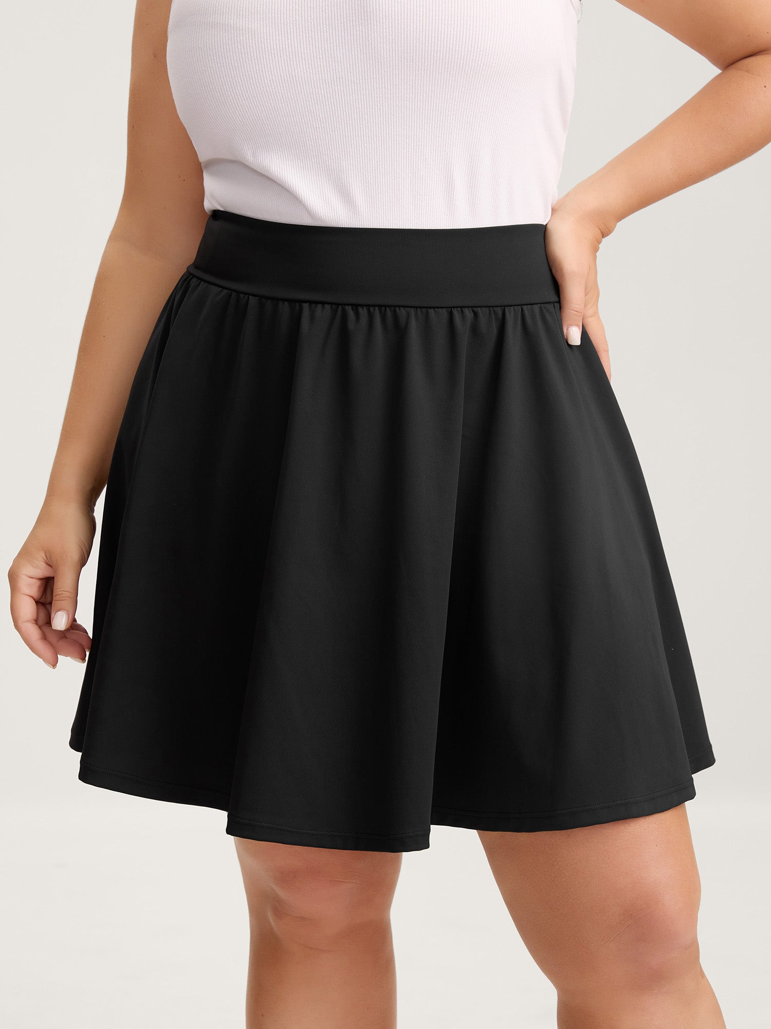 Wide Stretchy Waist Flared Midi Skirt