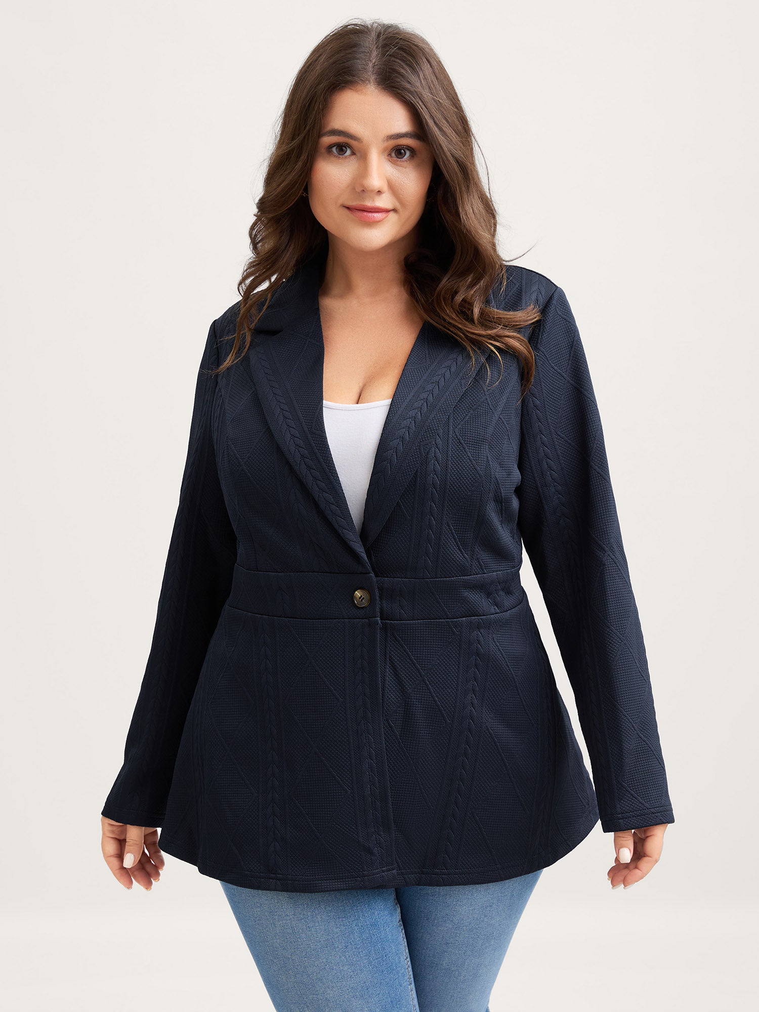 Textured Waist-Defining Solid Blazer