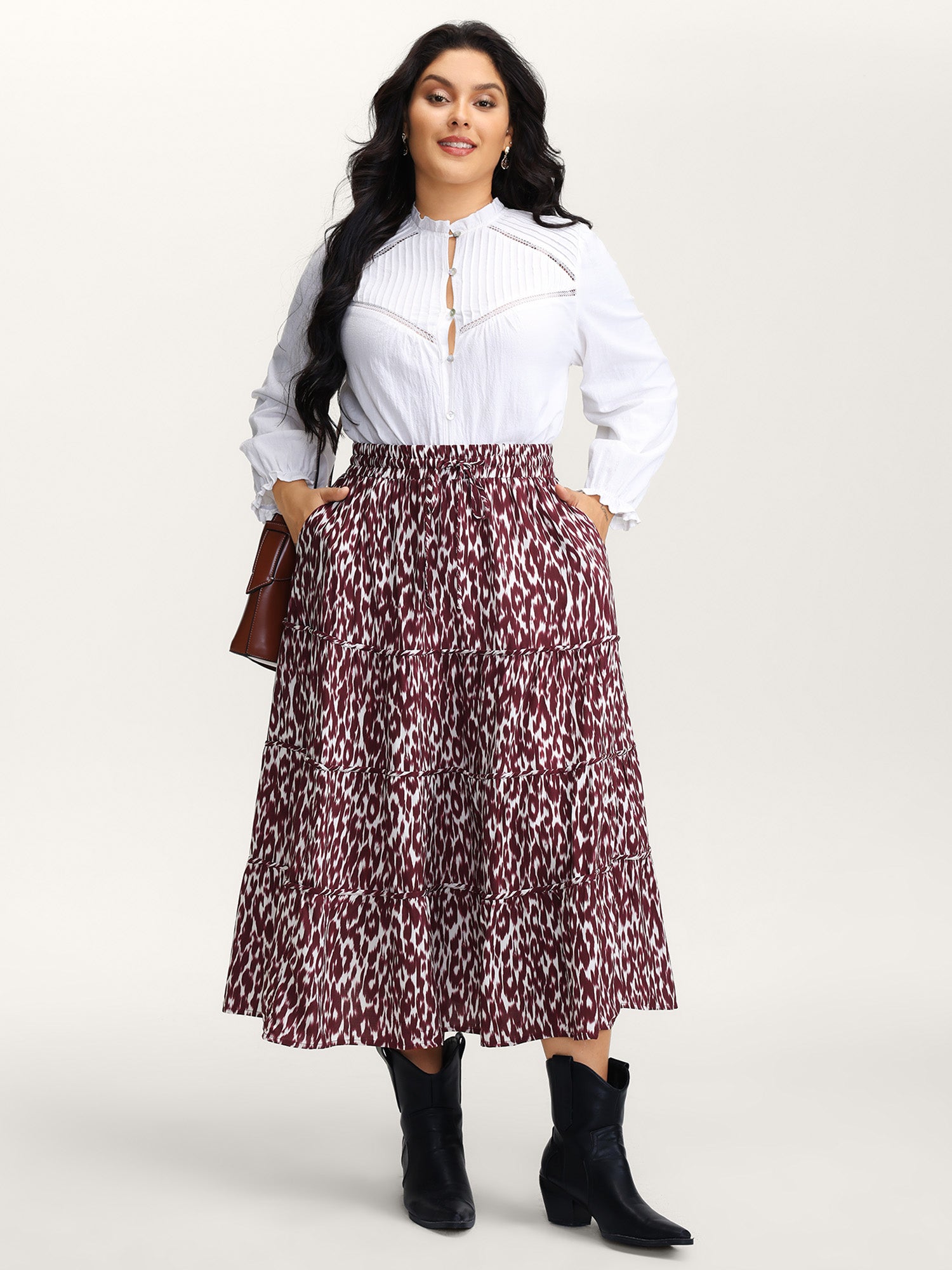 Colorful Leopard Print Drawstring Maxi Skirt