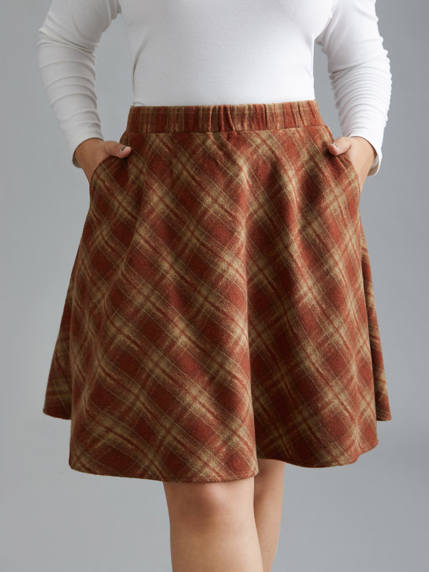 Plaid Pattern Elastic Waist A-line Mini Skirt