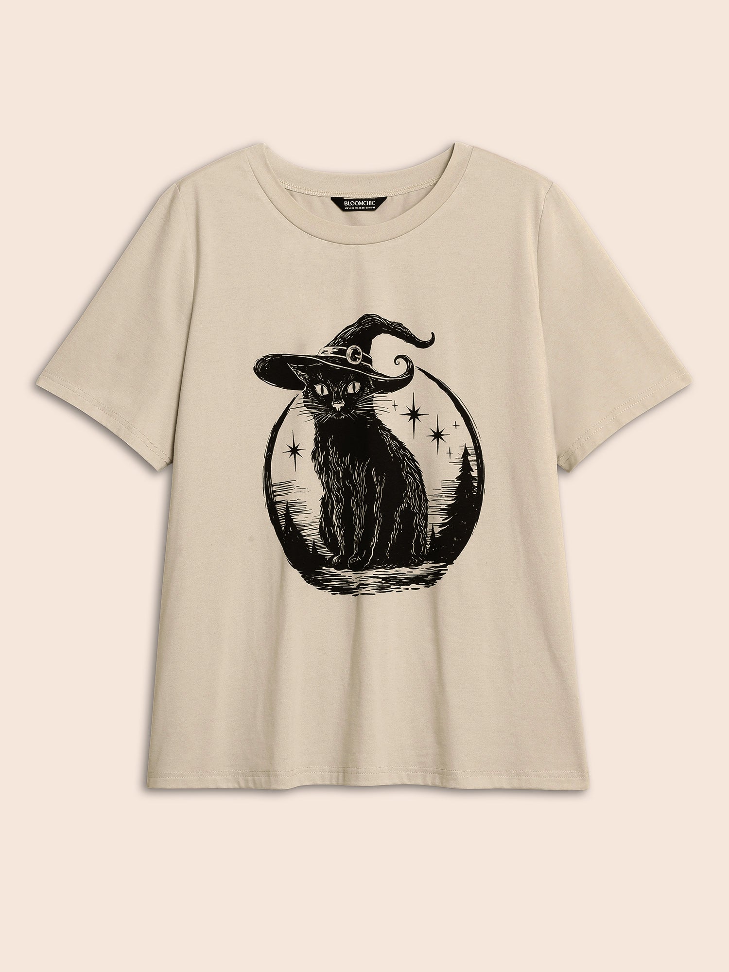 Bewitched Cat Printed Crew Neck T-shirt