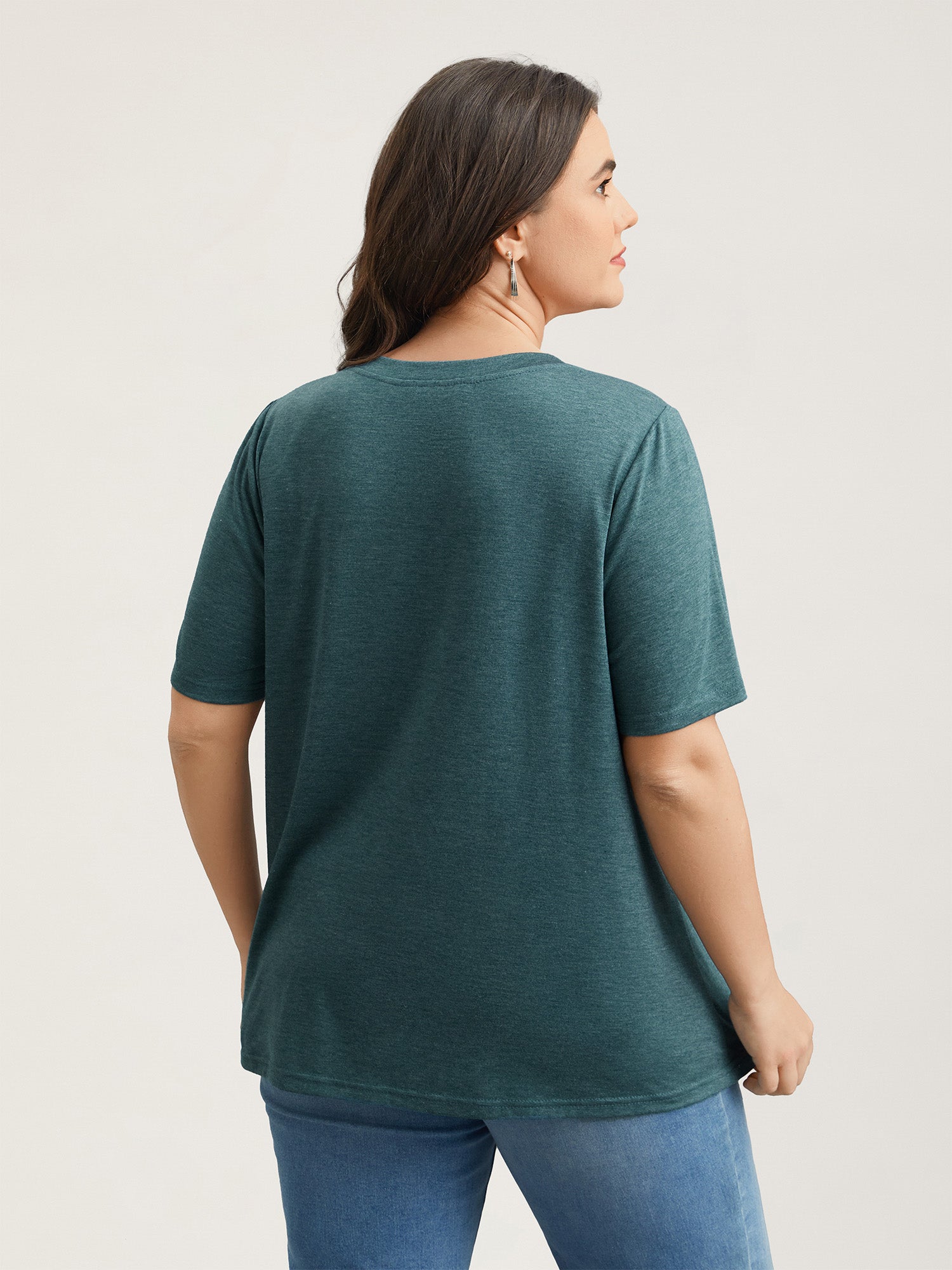 Cat Print Crew Neck Stretchy T-Shirt