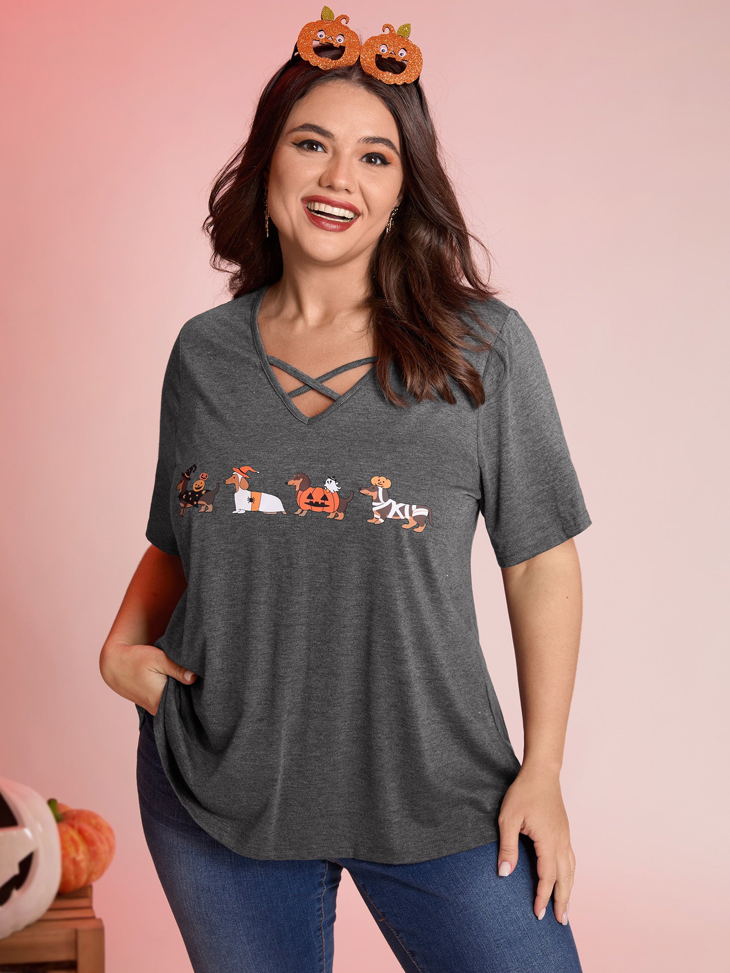Trick or BloomChic Crossover Neck-Tie T-Shirt