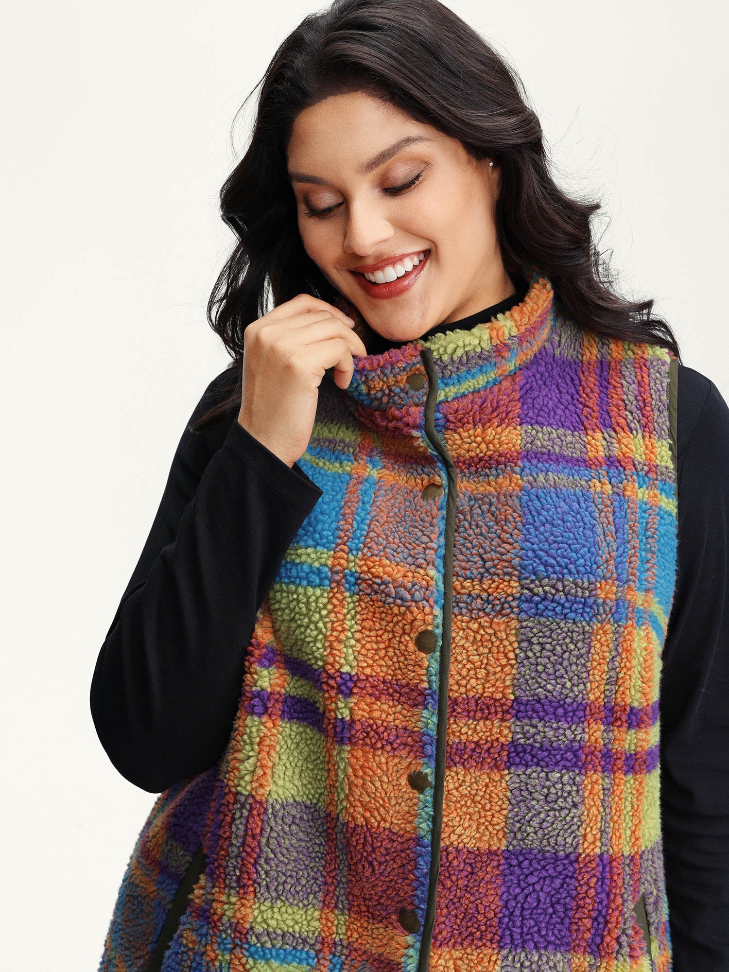 Colorful Plaid Teddy Fleece Lined Vest