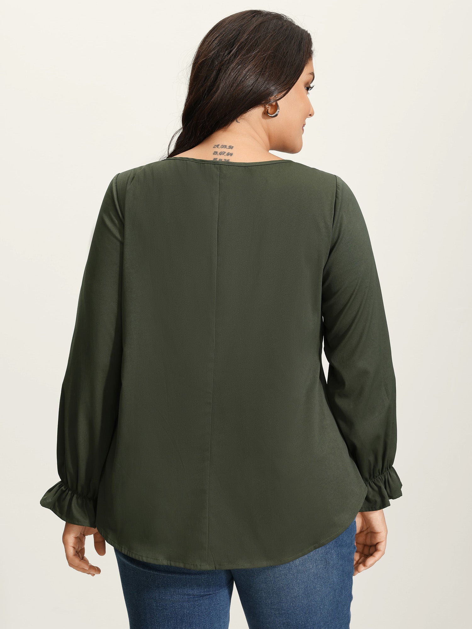 Knotted-Front Stretch Cuff Sleeve Blouse