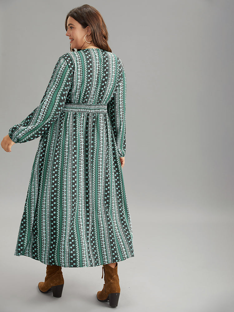 Bandana Print Wrap Shirred Dress