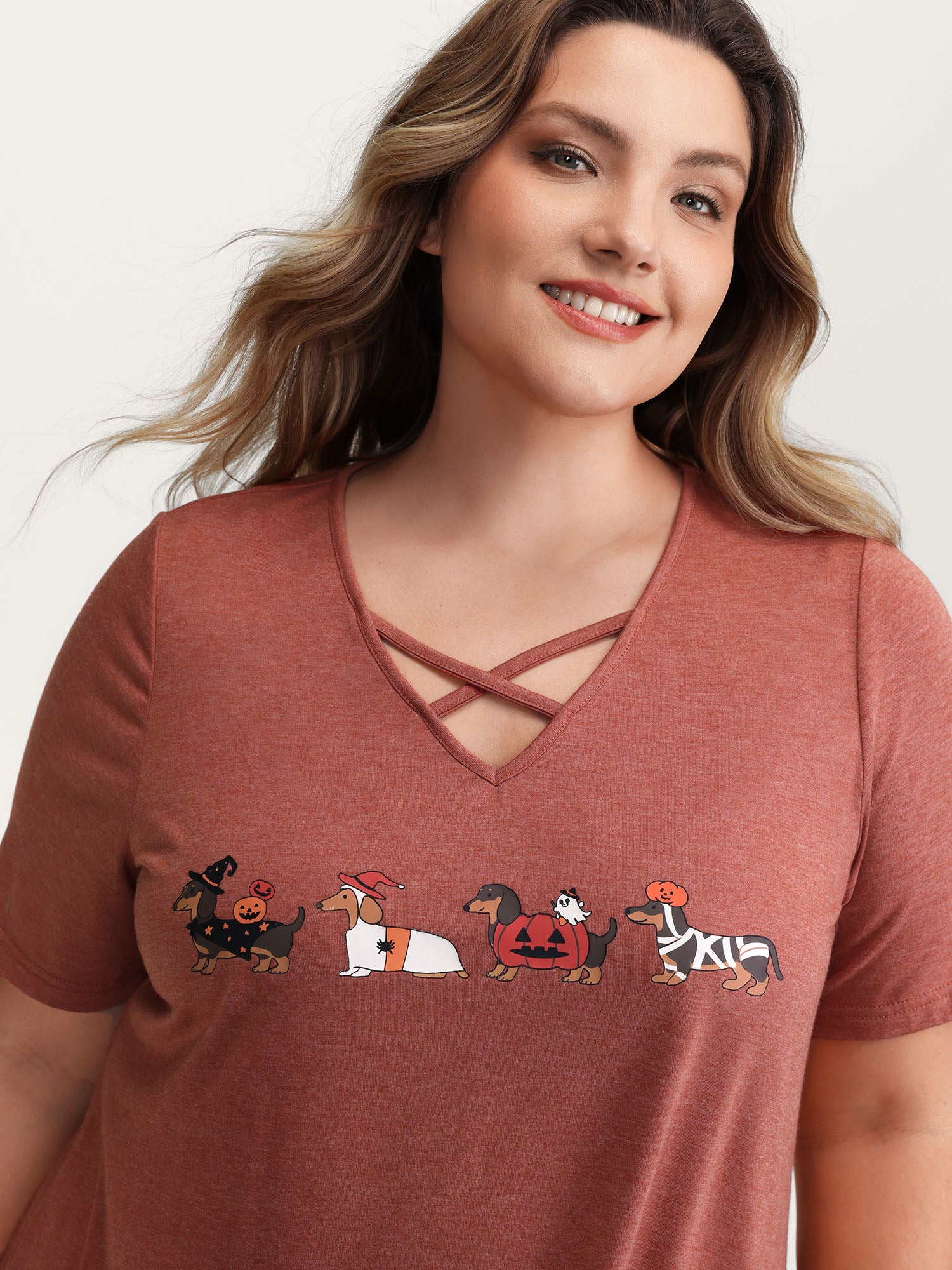 Trick or BloomChic Crossover Neck-Tie T-Shirt