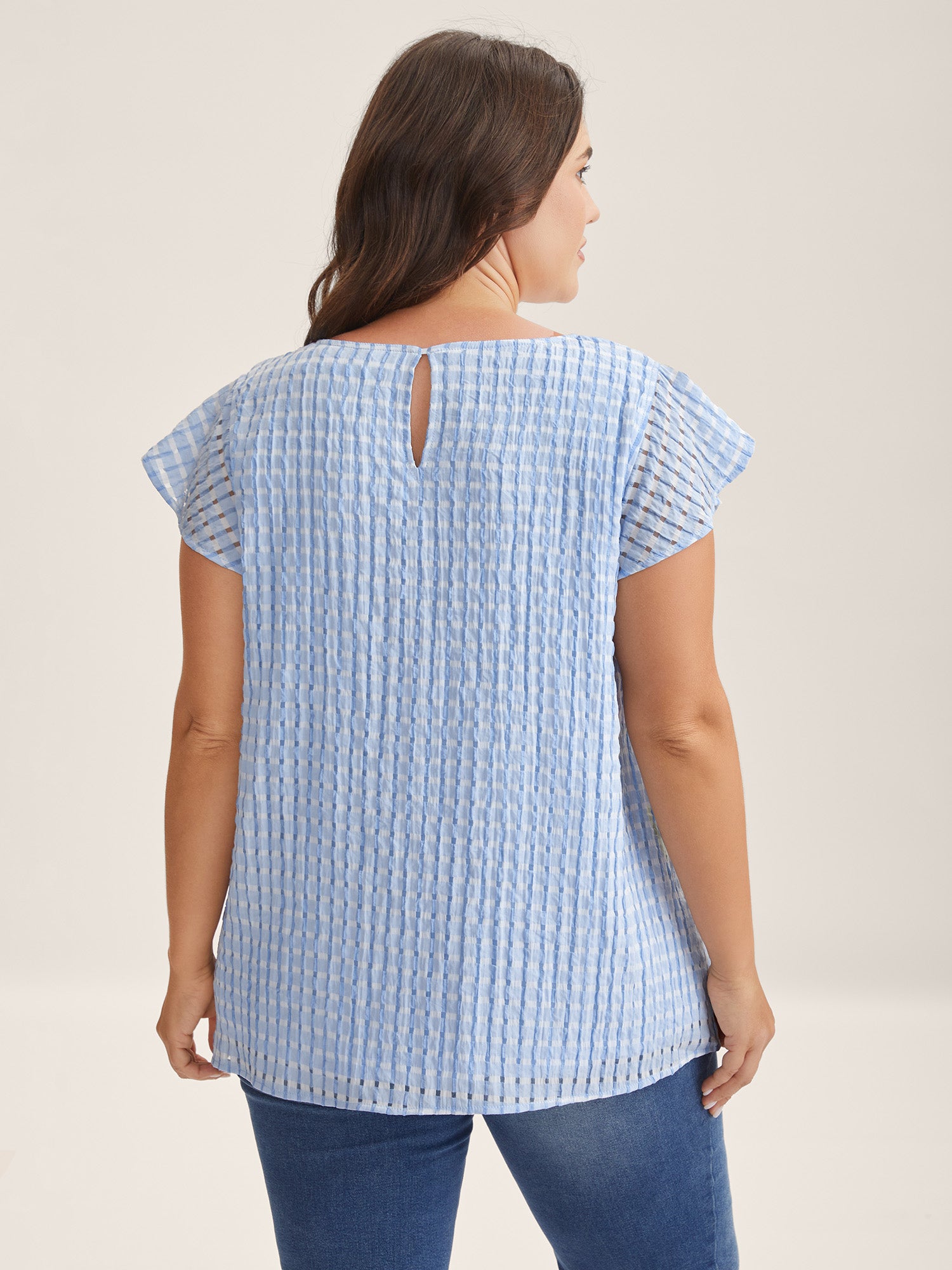 Textured Sheer Lined Flutter Sleeve Blouse