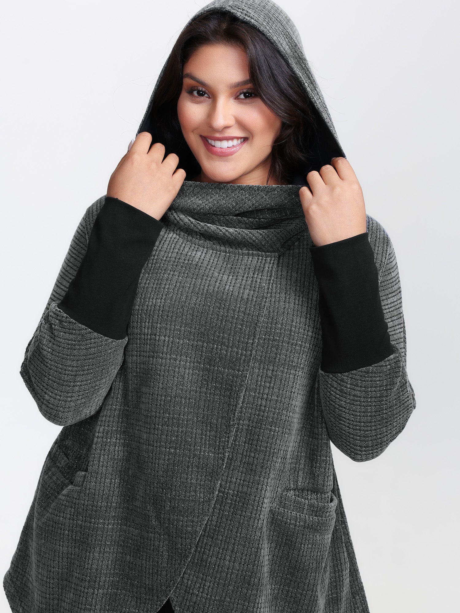 Textured Split Hem Hooded Jacket