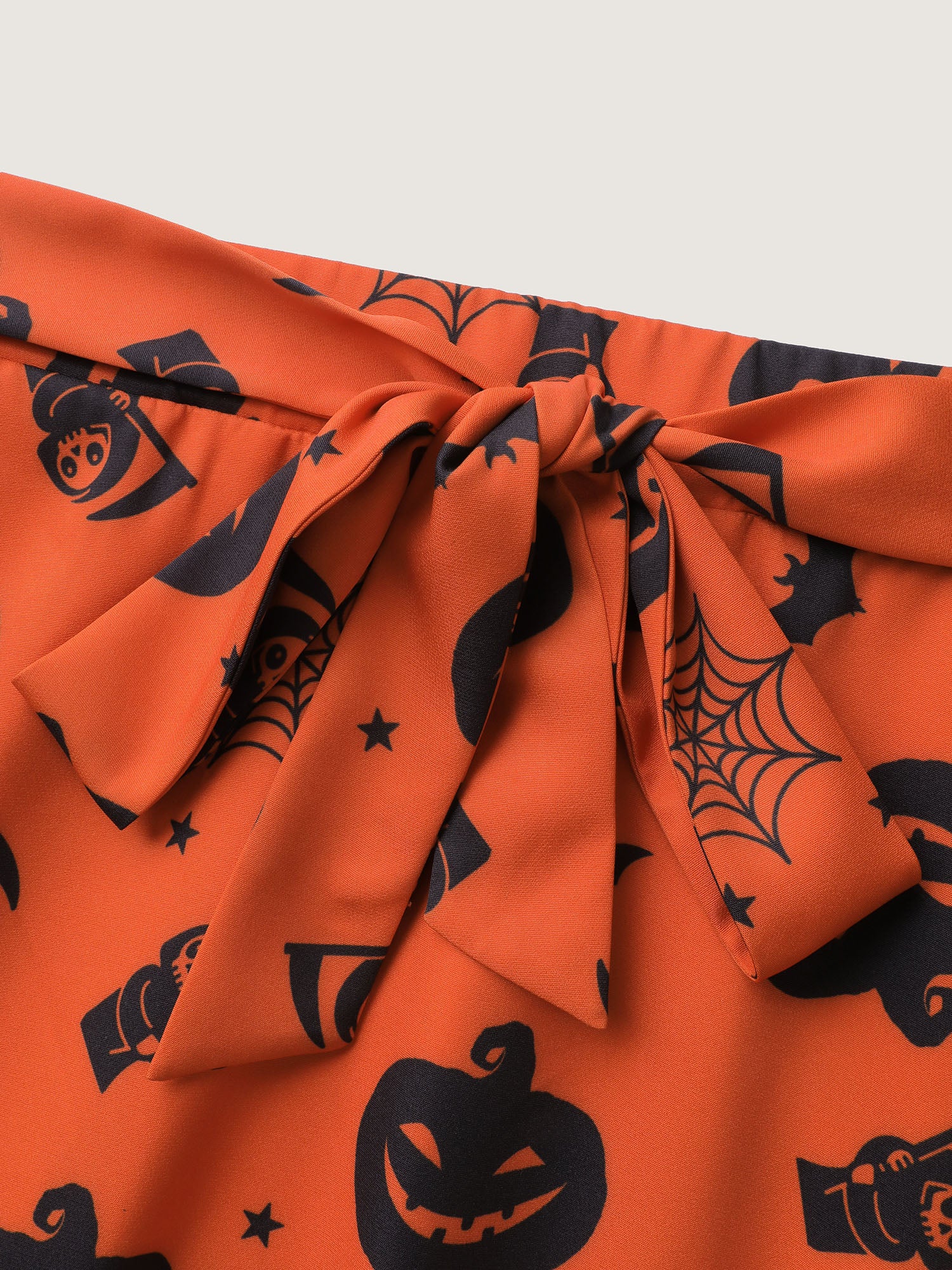 Pumpkin Print Belted Maxi Skirt