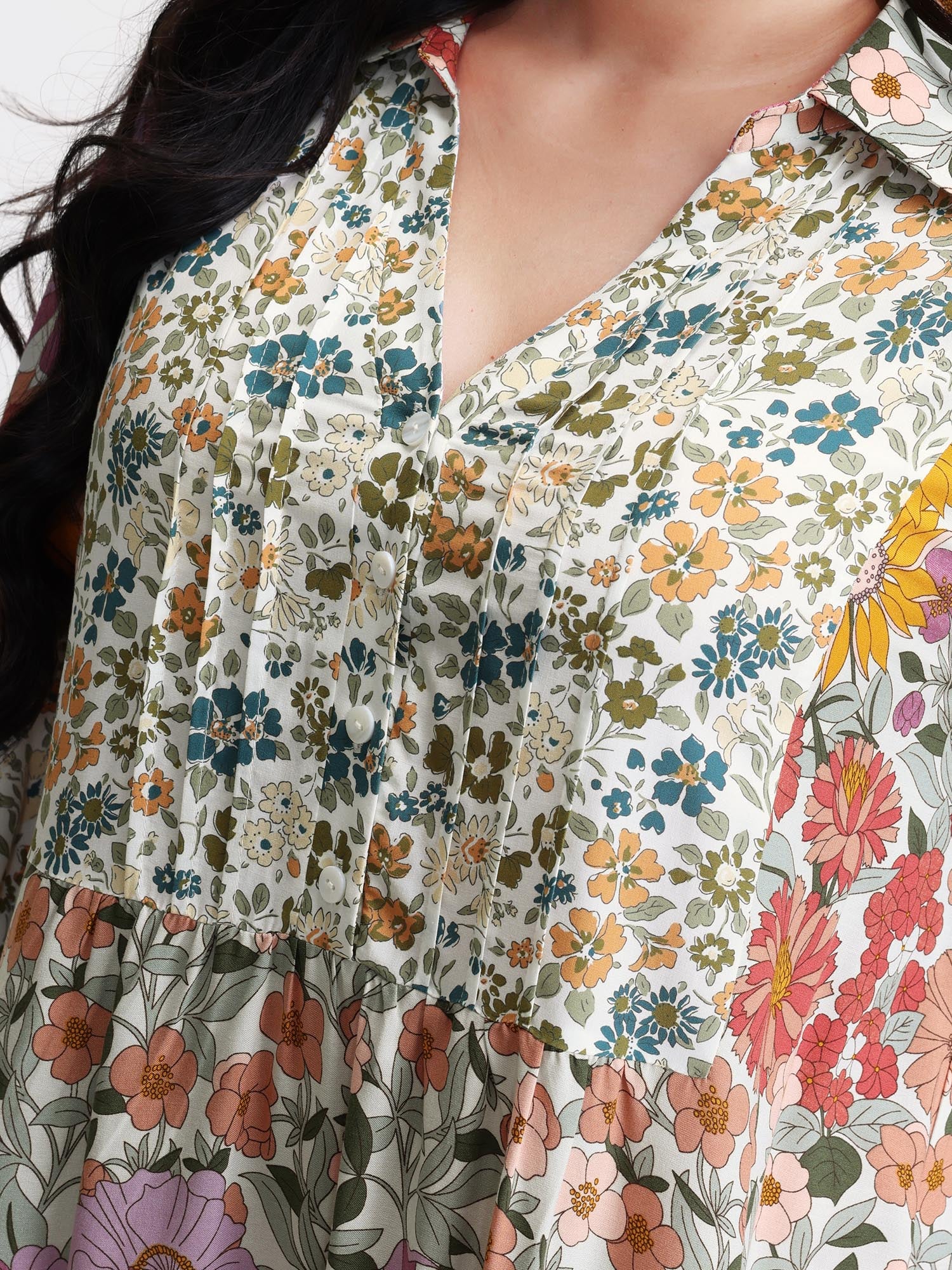 Supersoft Floral Mosaic Collar Mini Dress