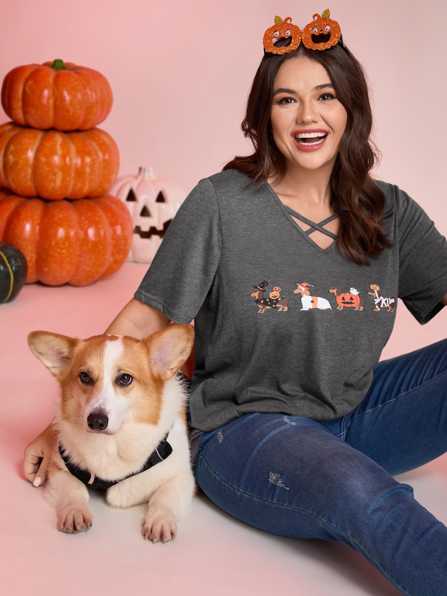 Trick or BloomChic Crossover Neck-Tie T-Shirt