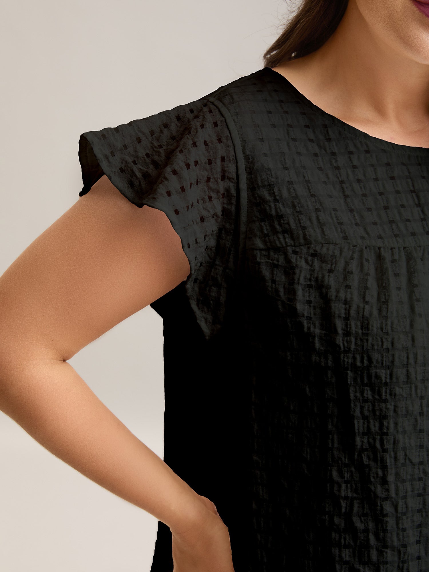 Textured Sheer Lined Flutter Sleeve Blouse