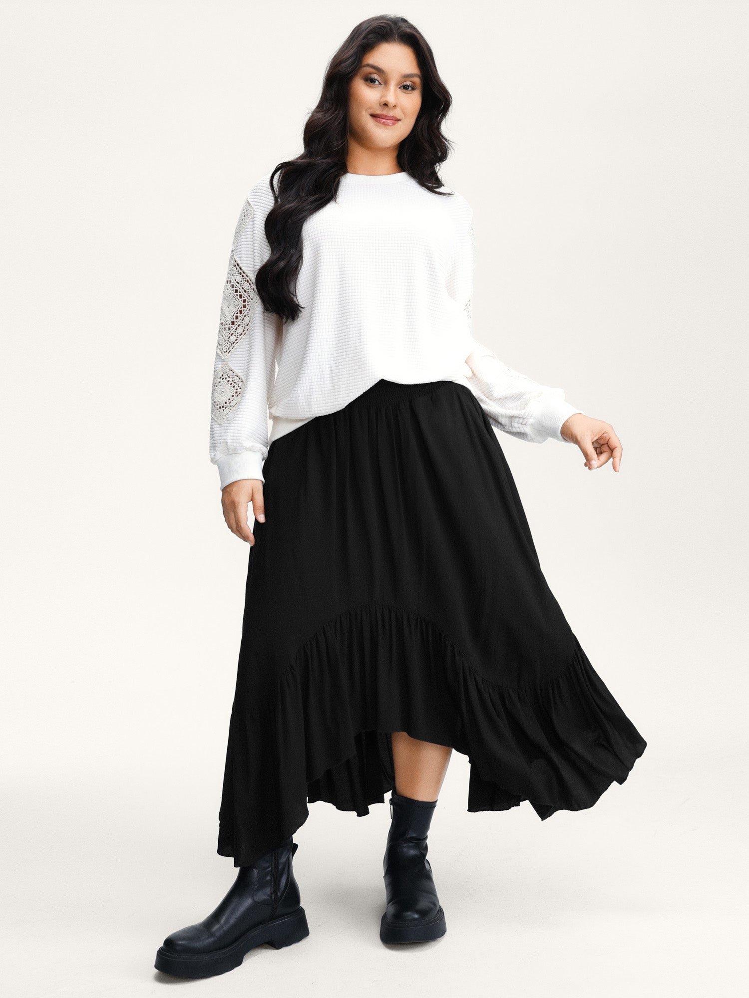 Shirred Wide Waistband Asymmetrical Skirt