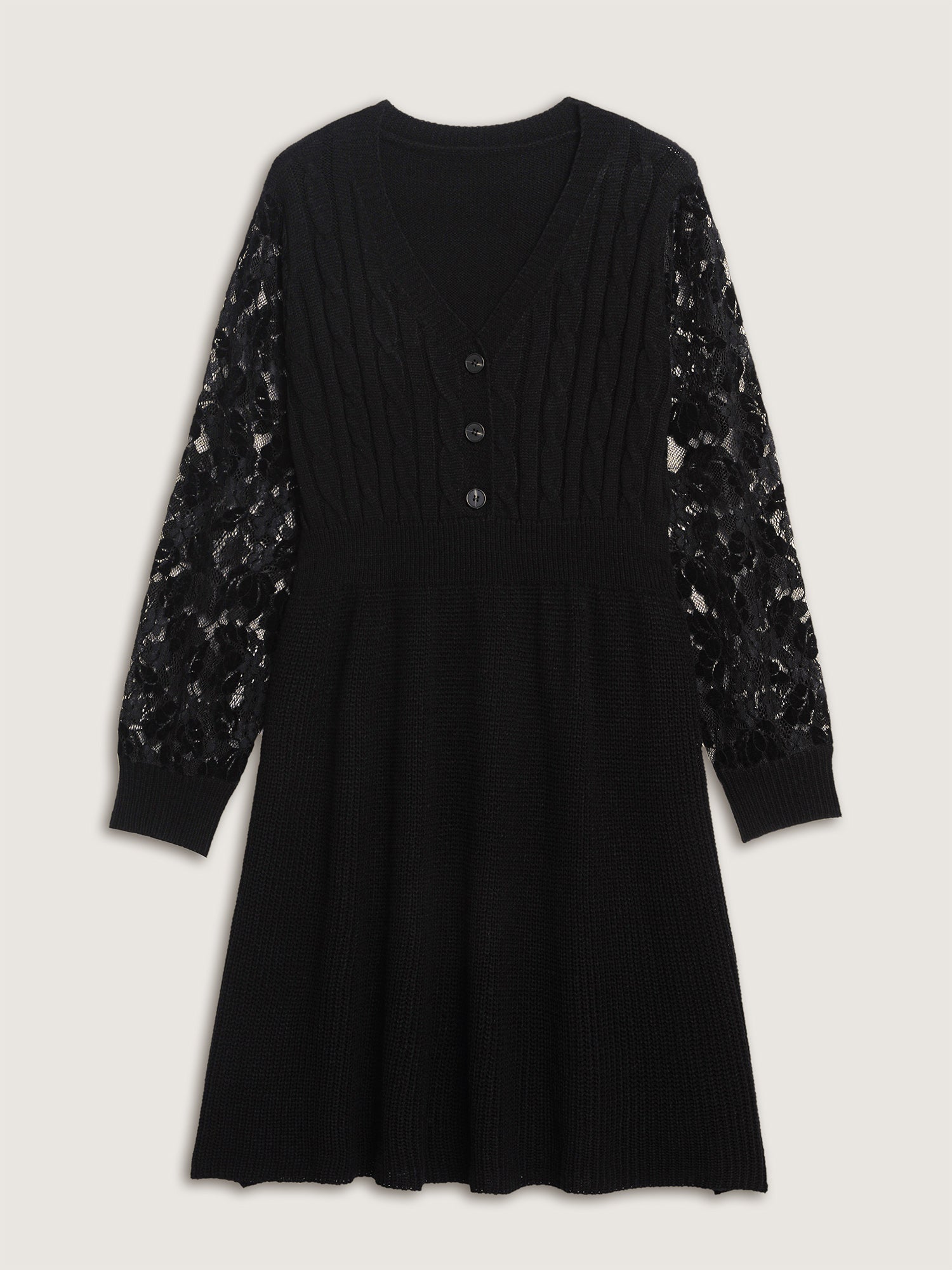 Sheer Lace Sleeve Patchwork Sweater Dress