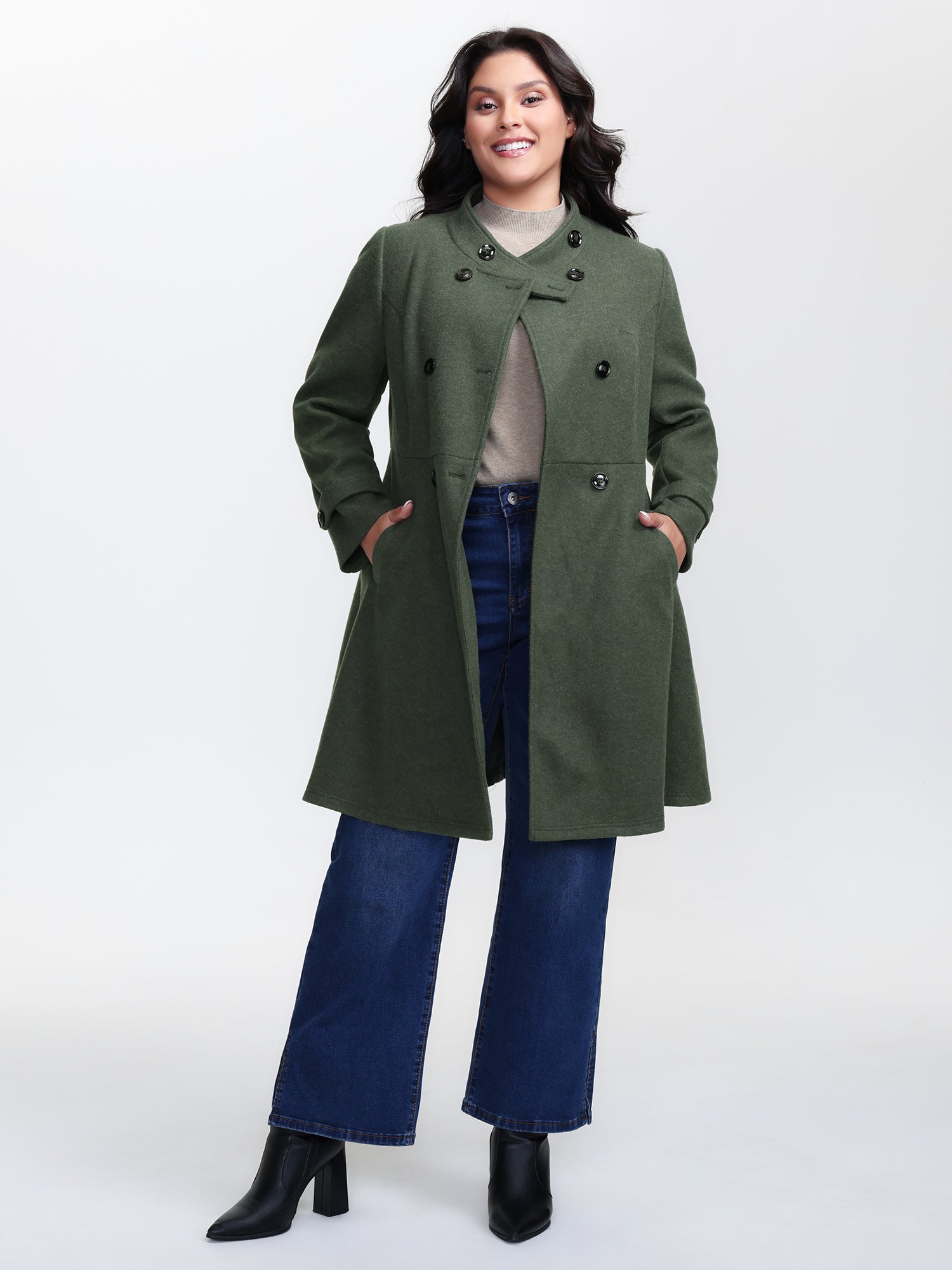 Double Button Pocket Solid Coat