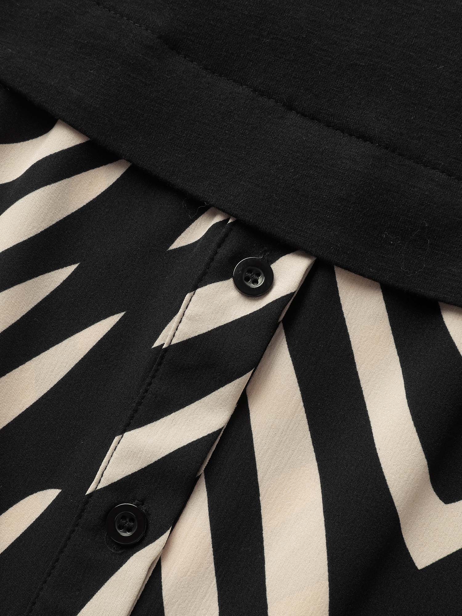 Geometric Print Mixed Material Knit Top