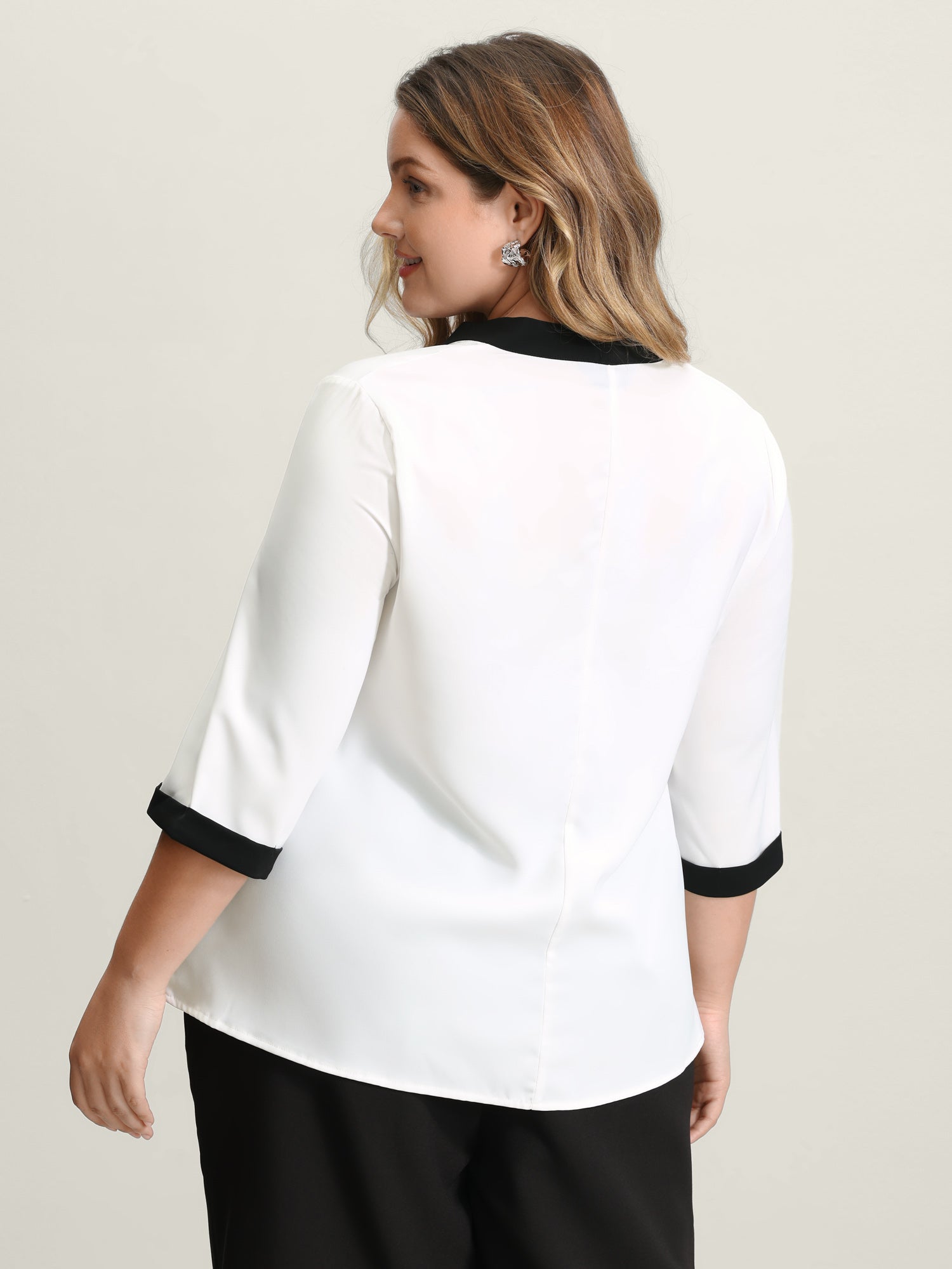 Color Contrast Sailor Neck-Tie Blouse