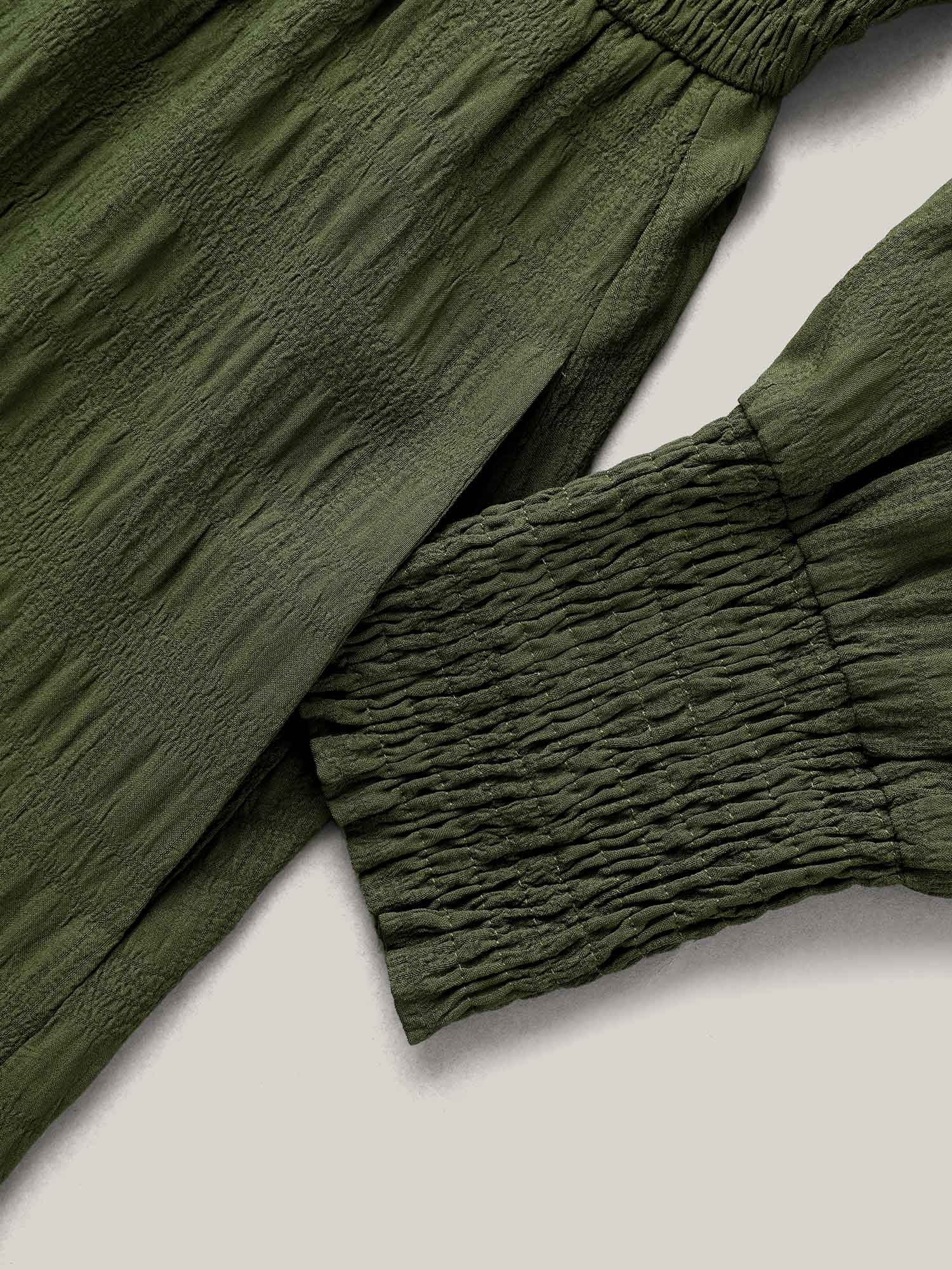 Plain Textured Shirred Midi Dress