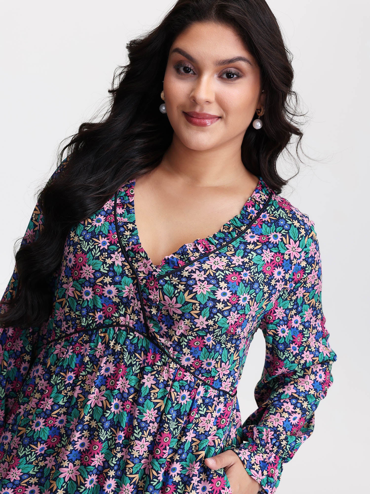 Supersoft Ribbon Floral Print Midi Dress