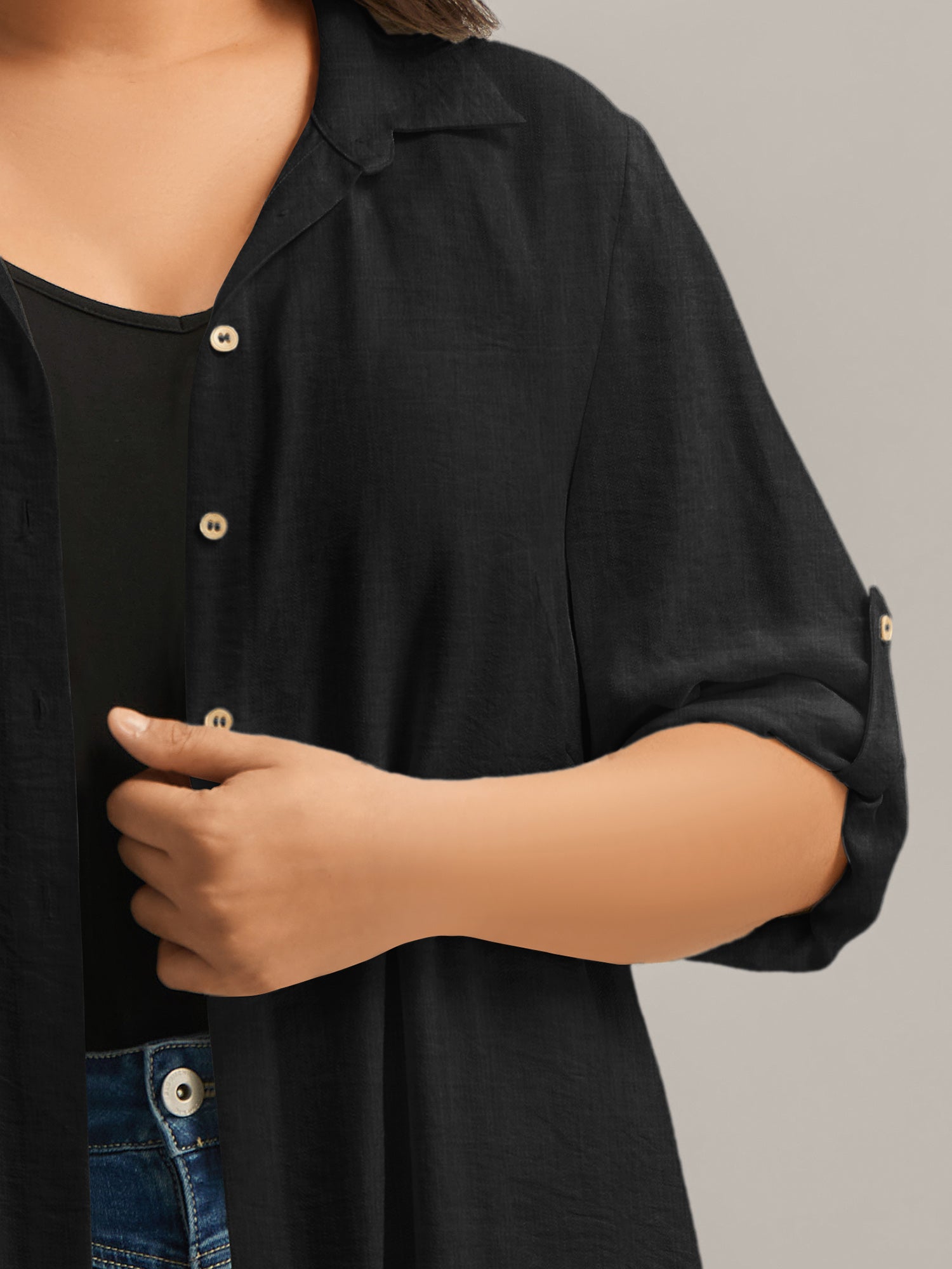 Front-Open Long Basic Blouse