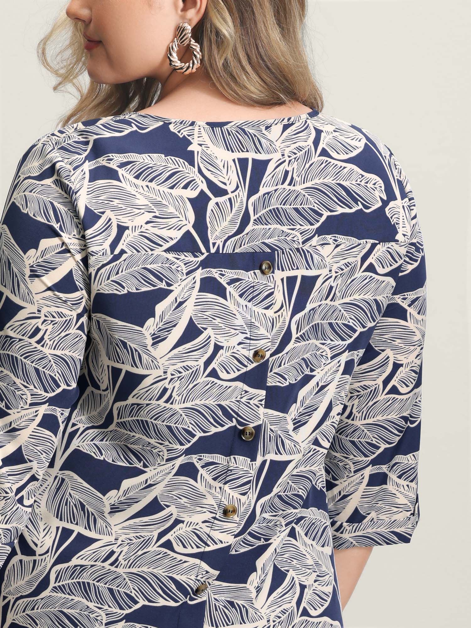Leaf Print Button Back Blouse