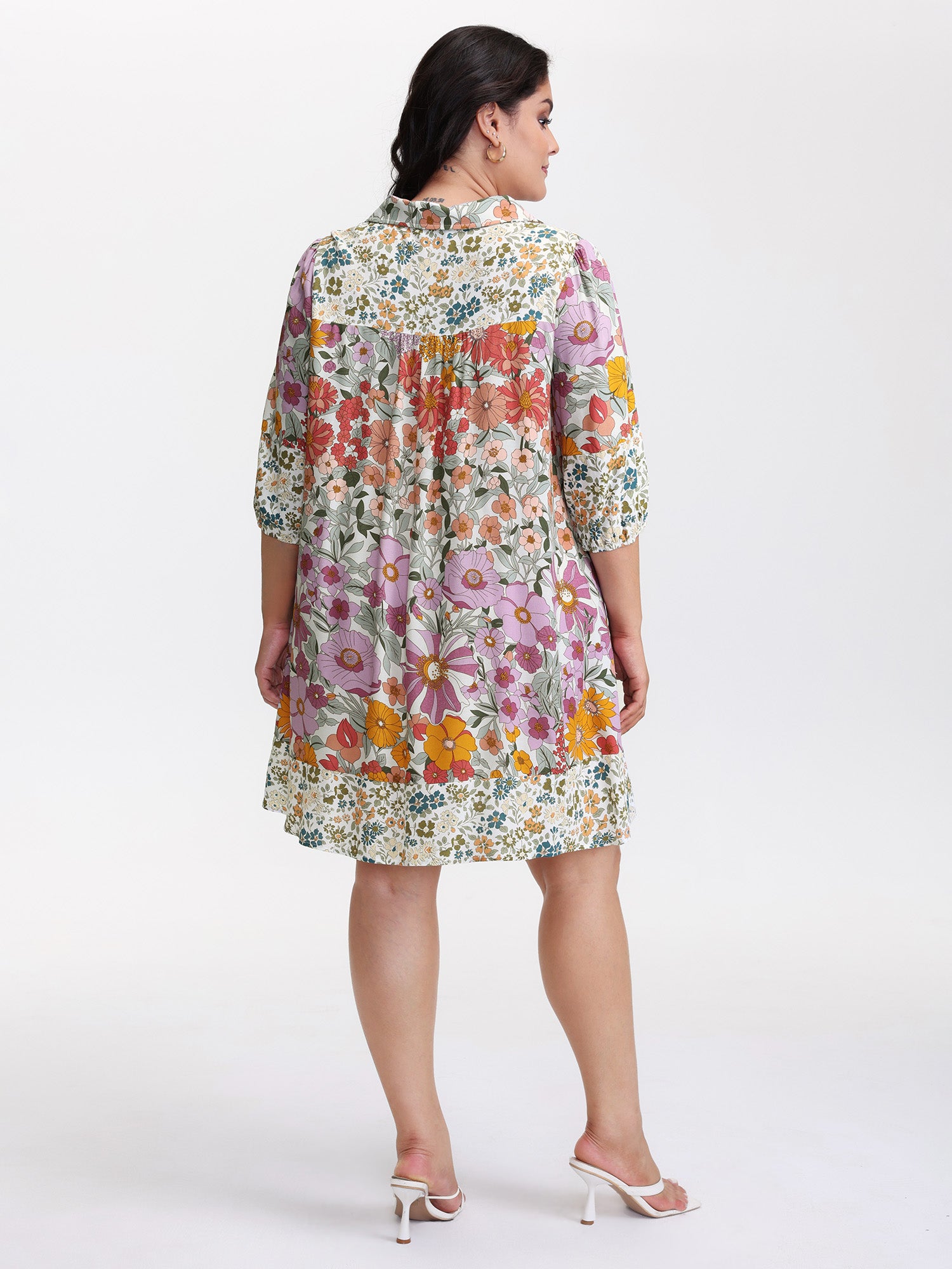 Supersoft Floral Mosaic Collar Mini Dress