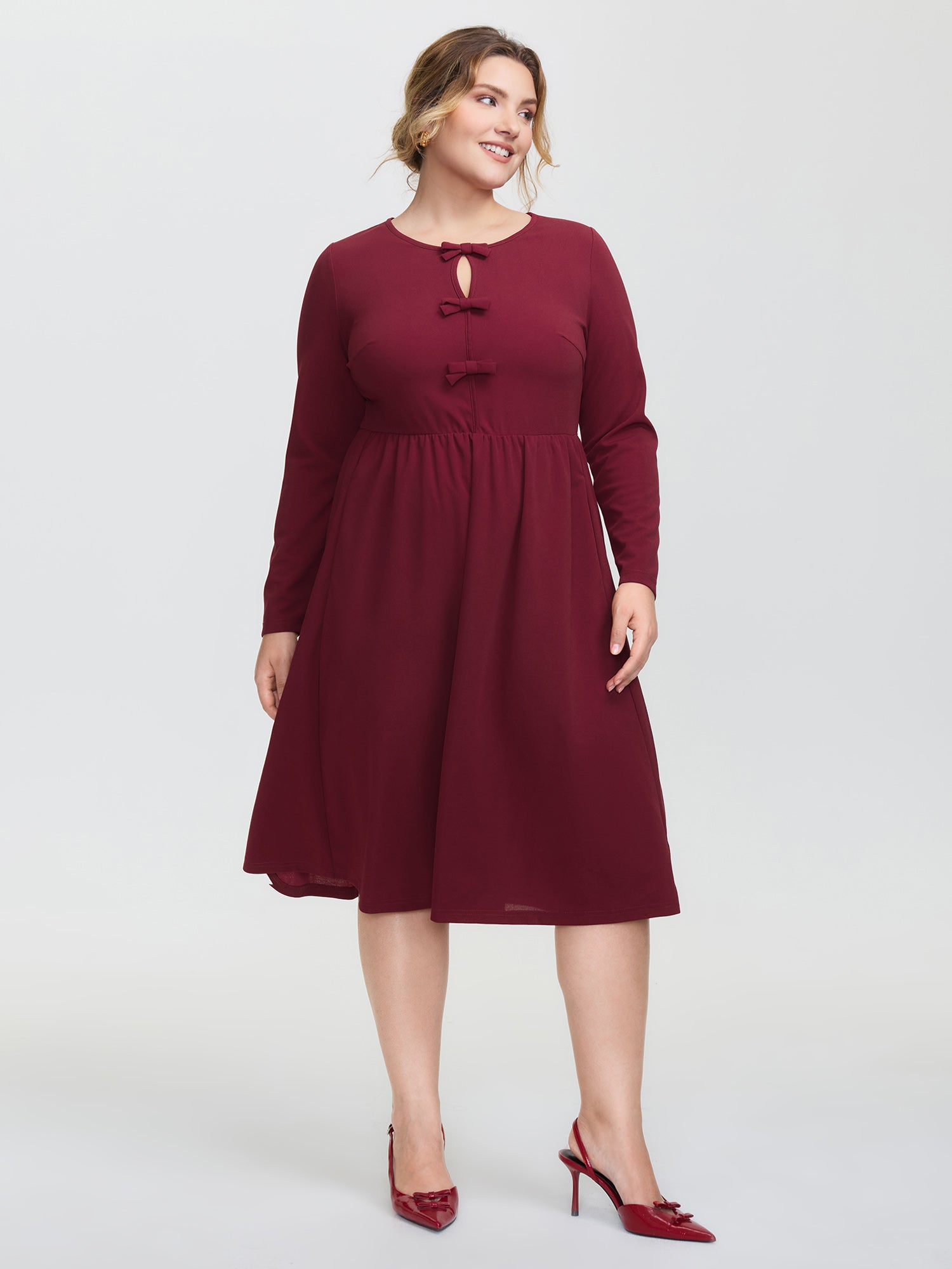 Bowknot Detail Pockets Knit Midi Dress