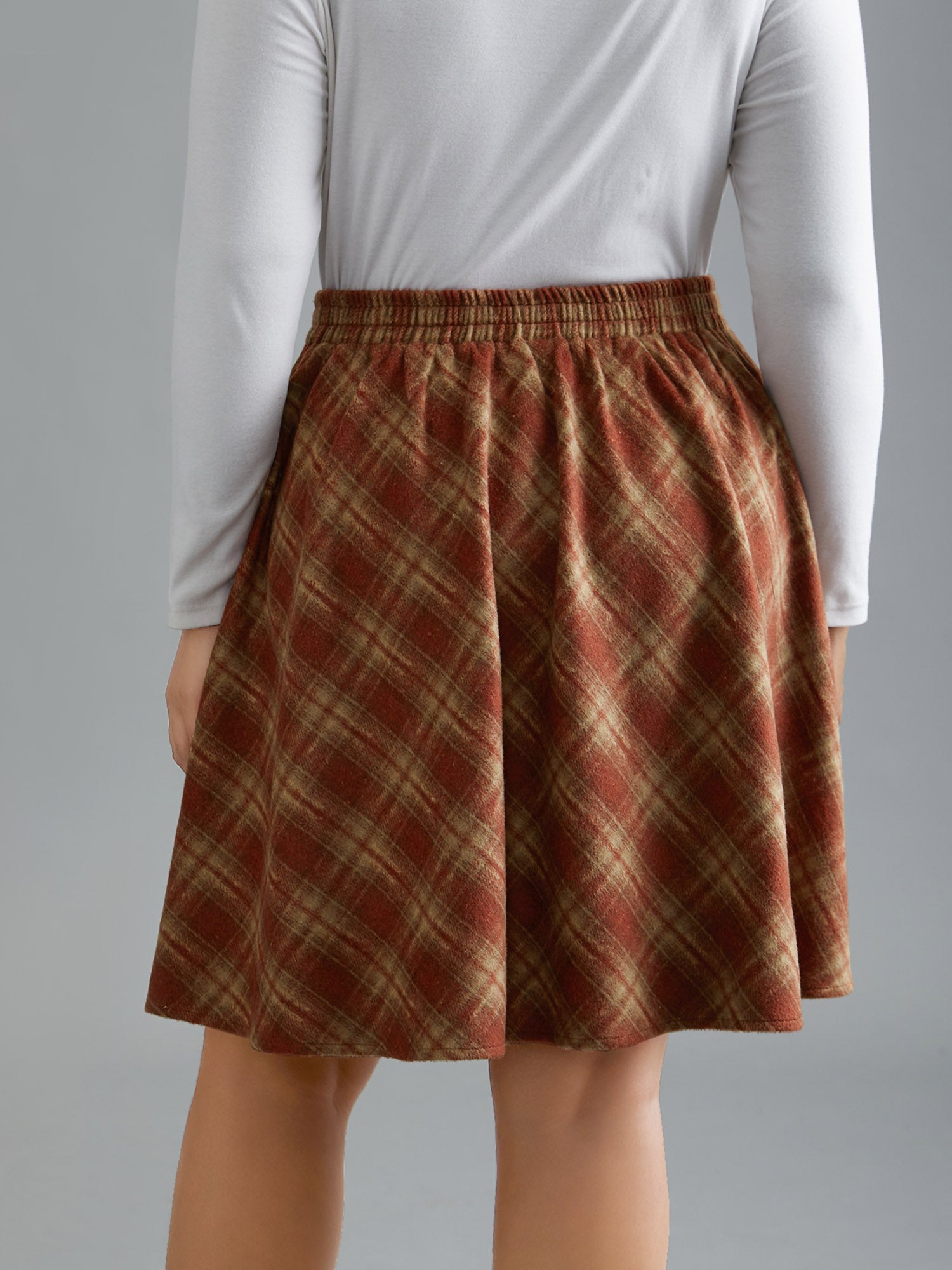 Plaid Pattern Elastic Waist A-line Mini Skirt