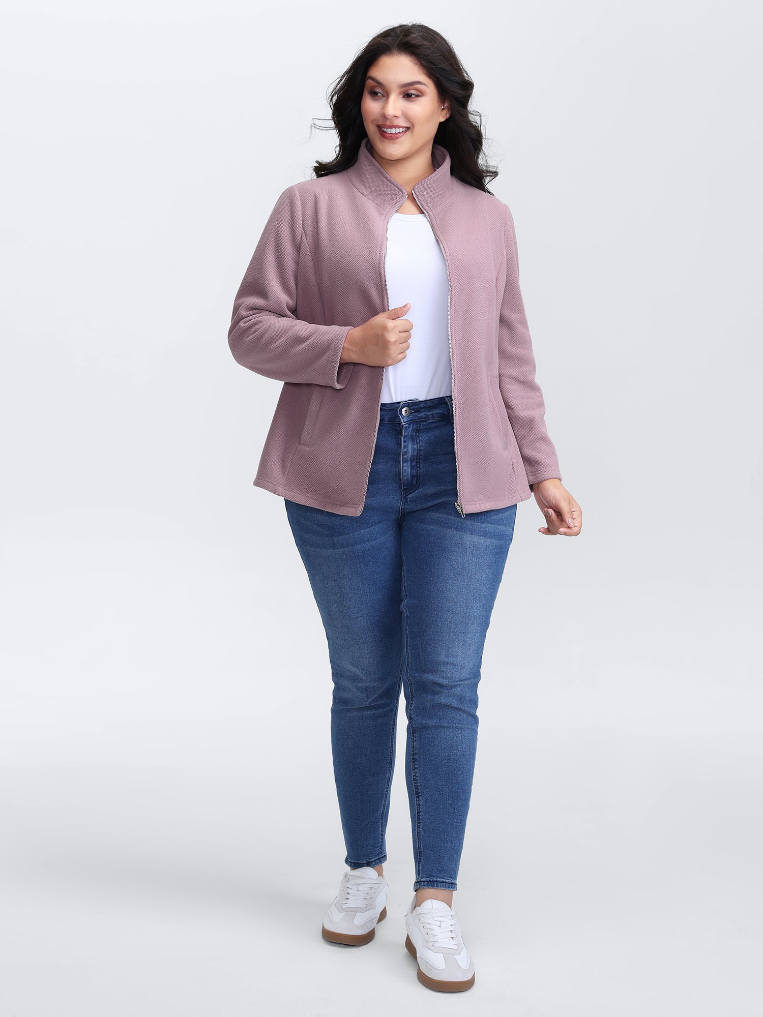 Velvety-Feel Pockets Zipper Jacket