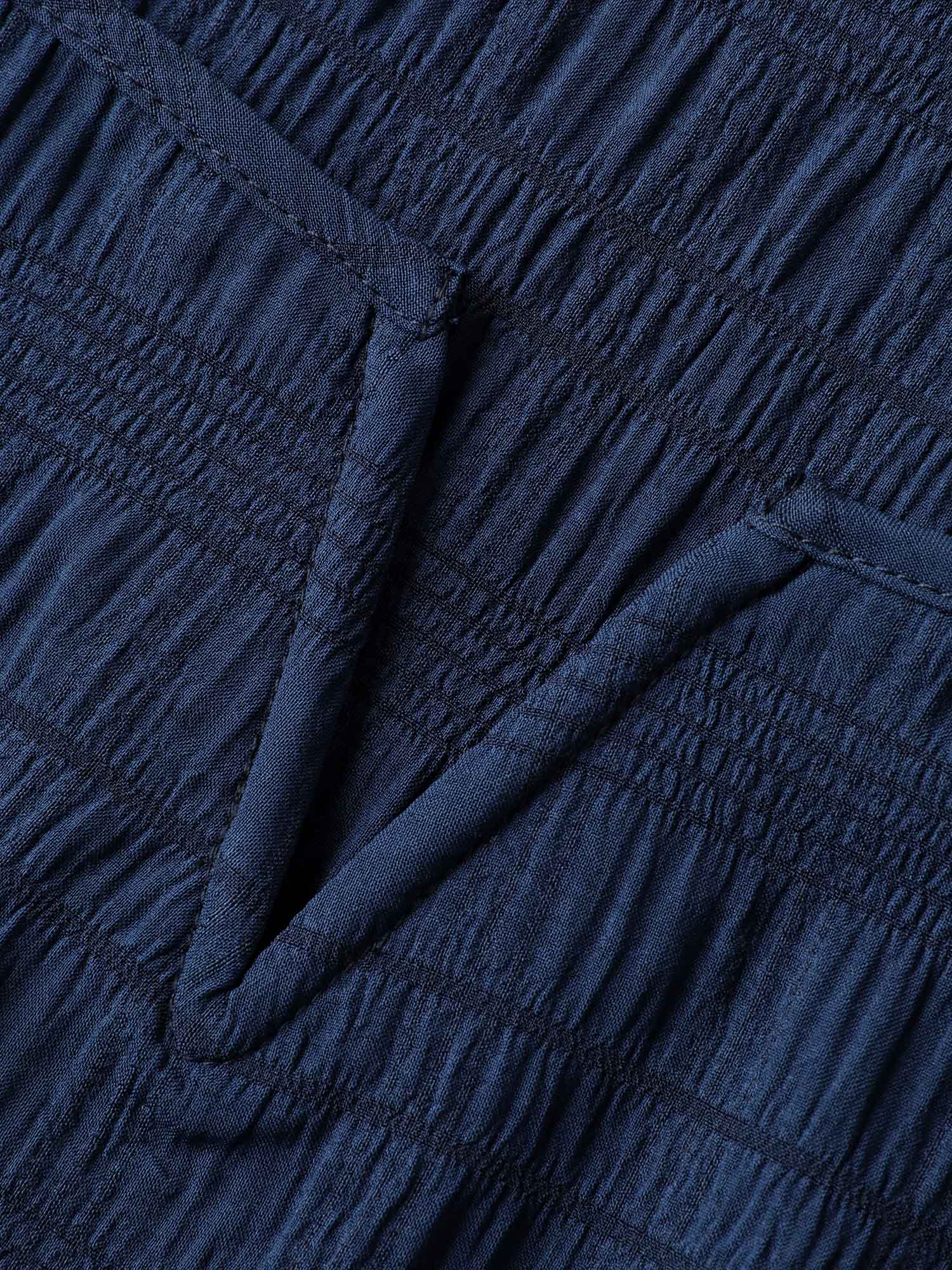 Textured Gathered Sleeve Split Neck Blouse