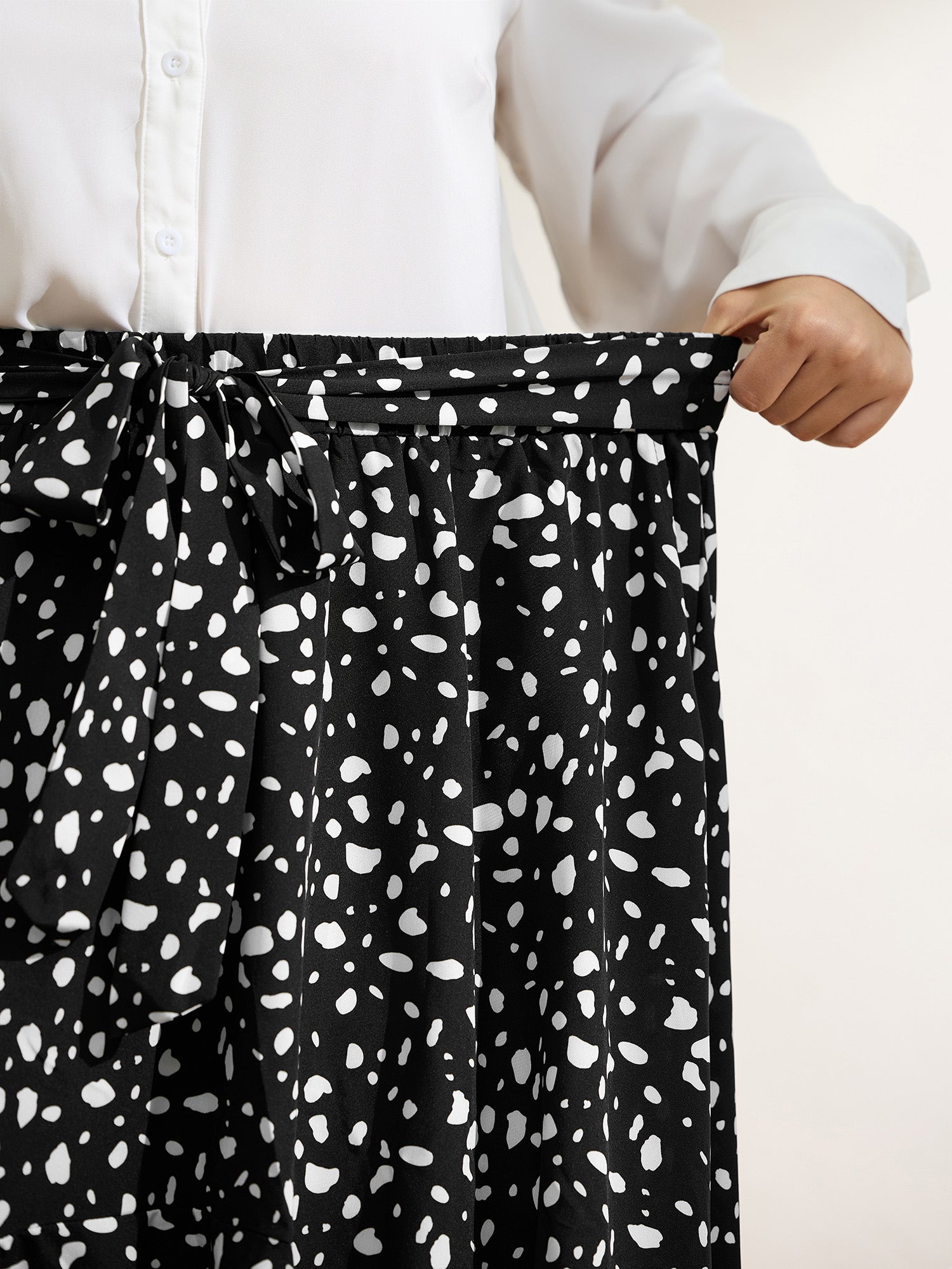 Polka Dots High Low Hem Midi Skirt