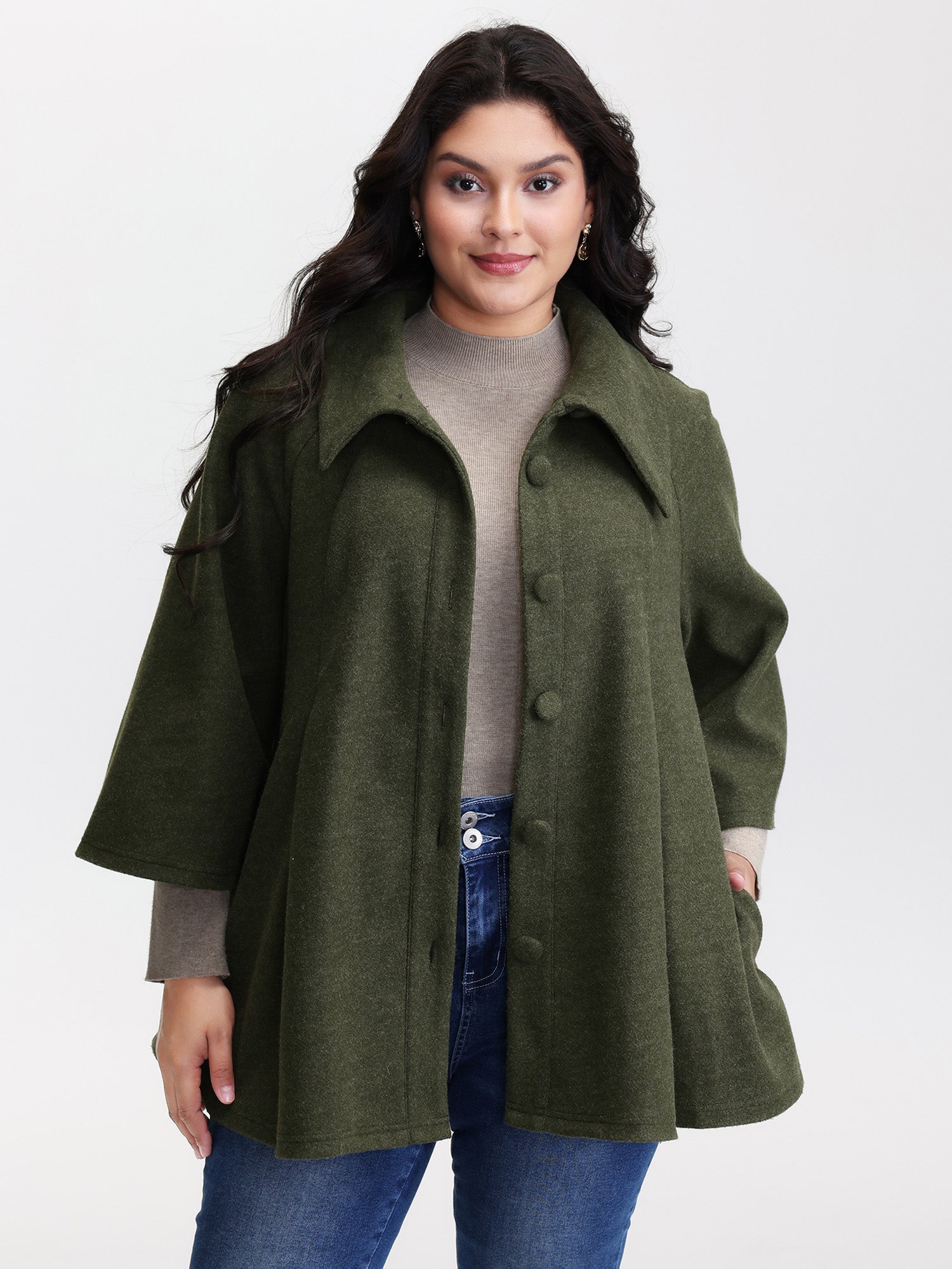 Flared Sleeve A-Line Button Jacket
