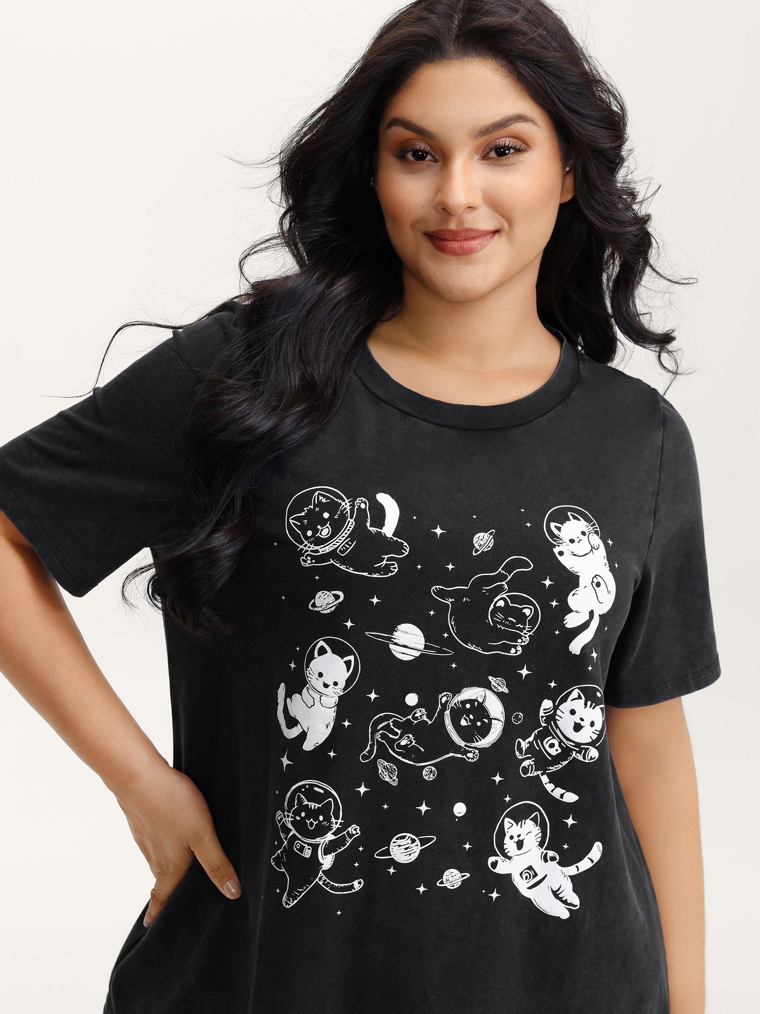 Pure Cotton Astronomer Cat Print T-Shirt