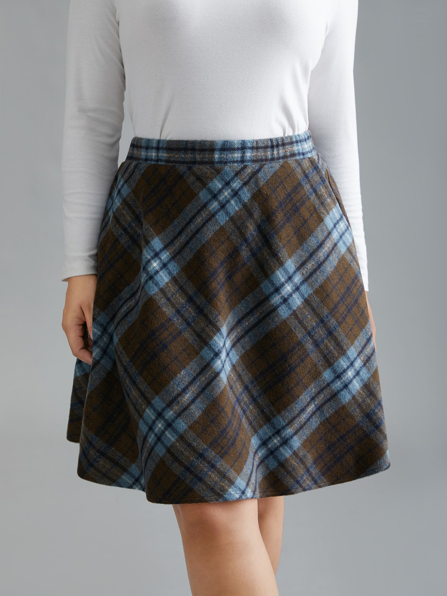 Plaid Pattern Elastic Waist A-line Mini Skirt