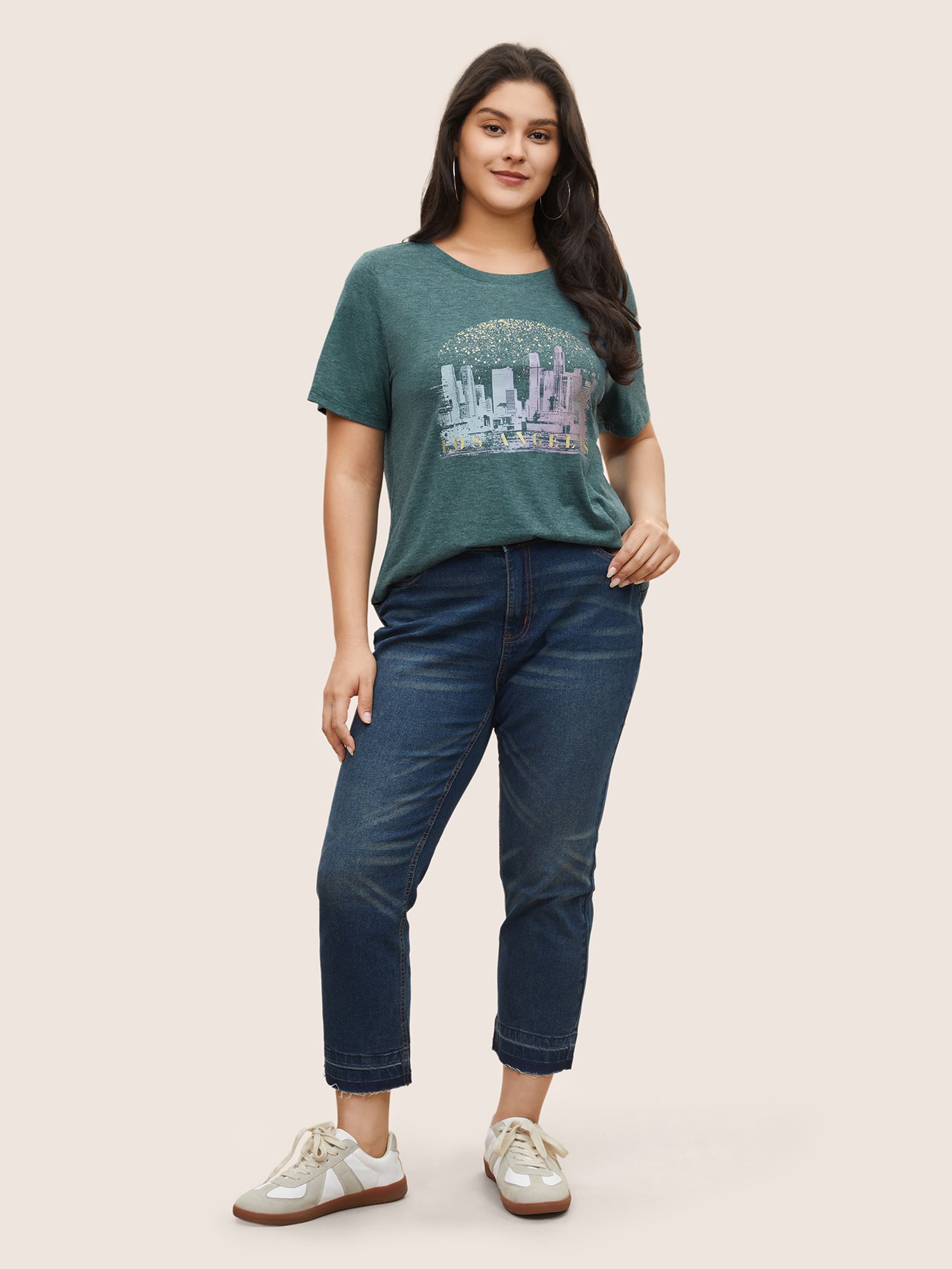 Solid Heather City Print Crew Neck T-shirt